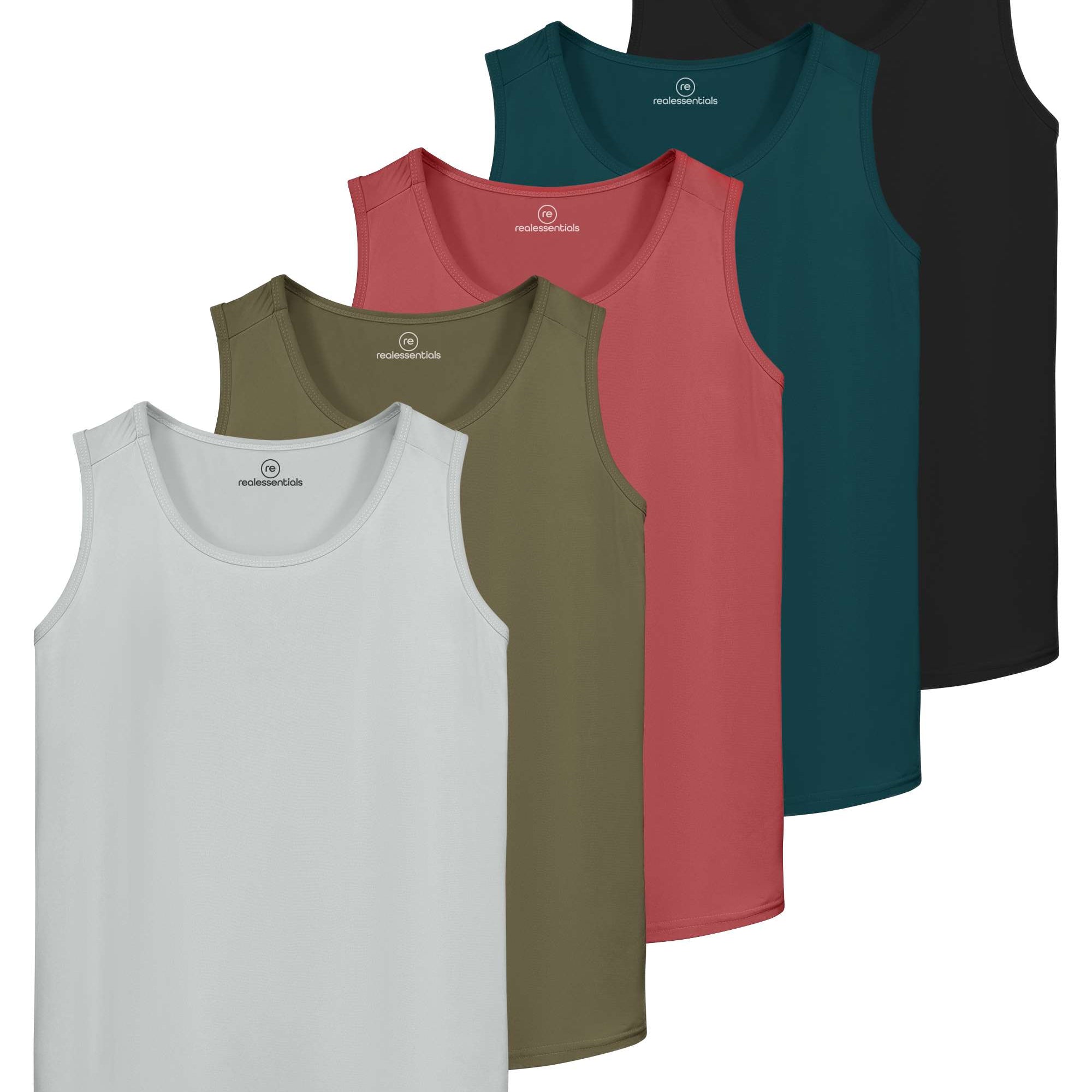 Real Essentials 5 Pack: Men's Dry-Fit Muscle Tank Top Sleeveless Shirts Workout Tees Athletic Gym (Big & Tall Available)