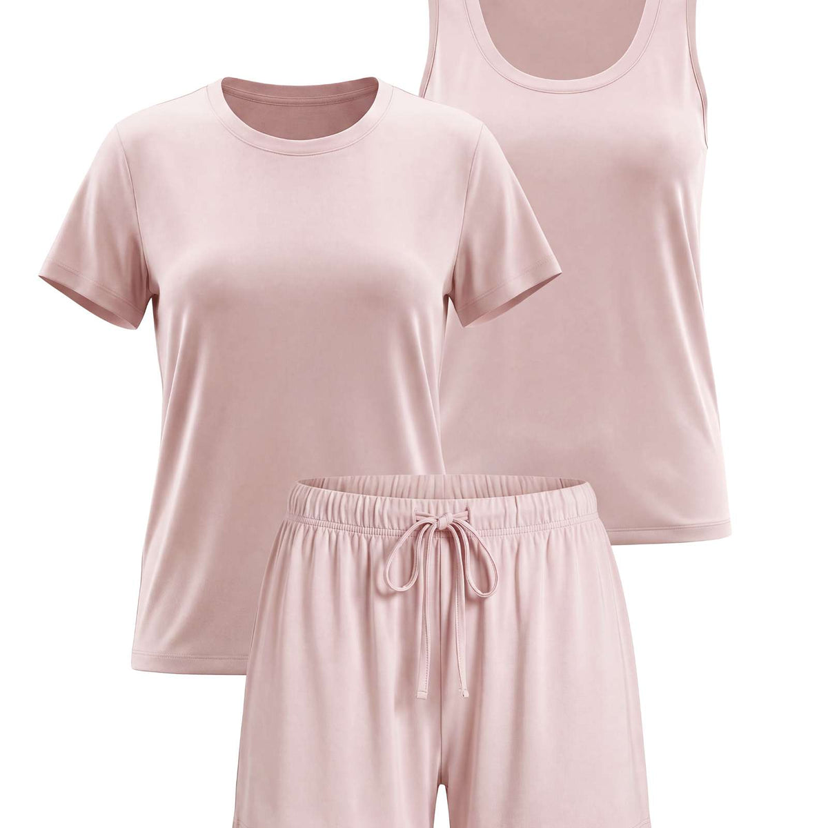 Real Essentials 3 Pack Women's Pajama Sets 3 Piece Crew Tee Tank Top Sleep Shorts Sleepwear - Solid Pale Lilac
