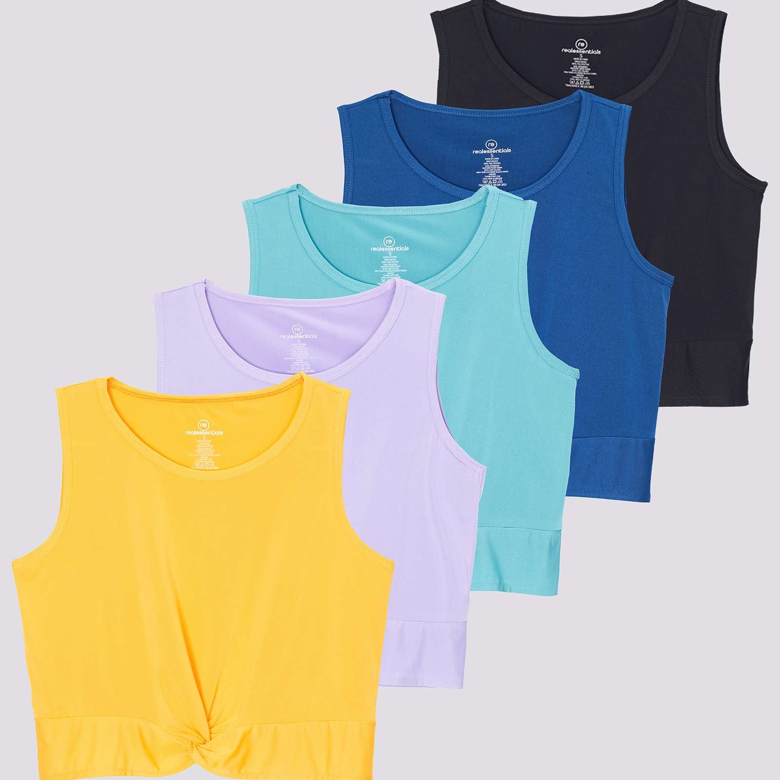 5 Pack: Women's Dry-Fit Twist Front Sleeveless Crop Top