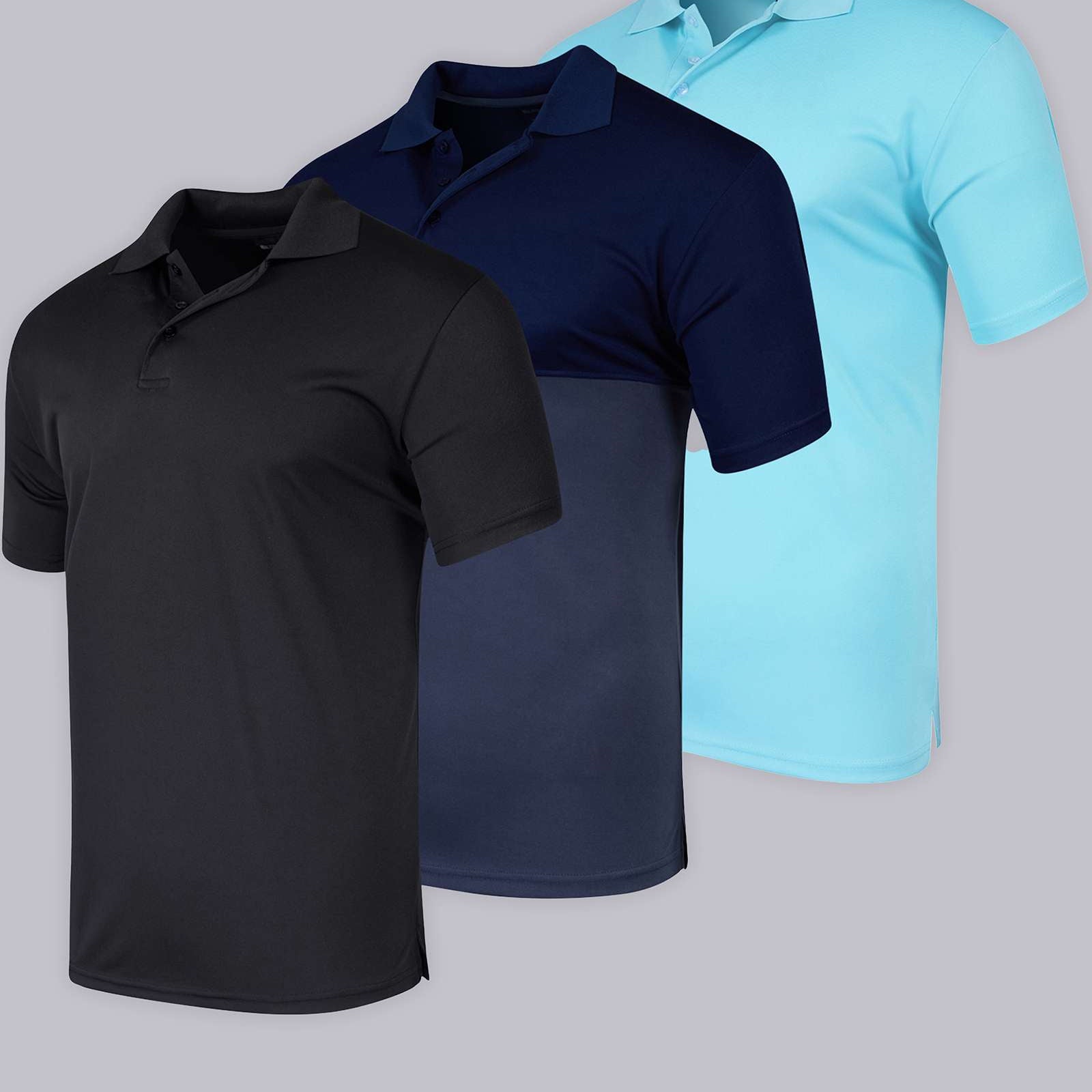3 Pack: Mens Quick-Dry Short Sleeve Performance Polo Shirt