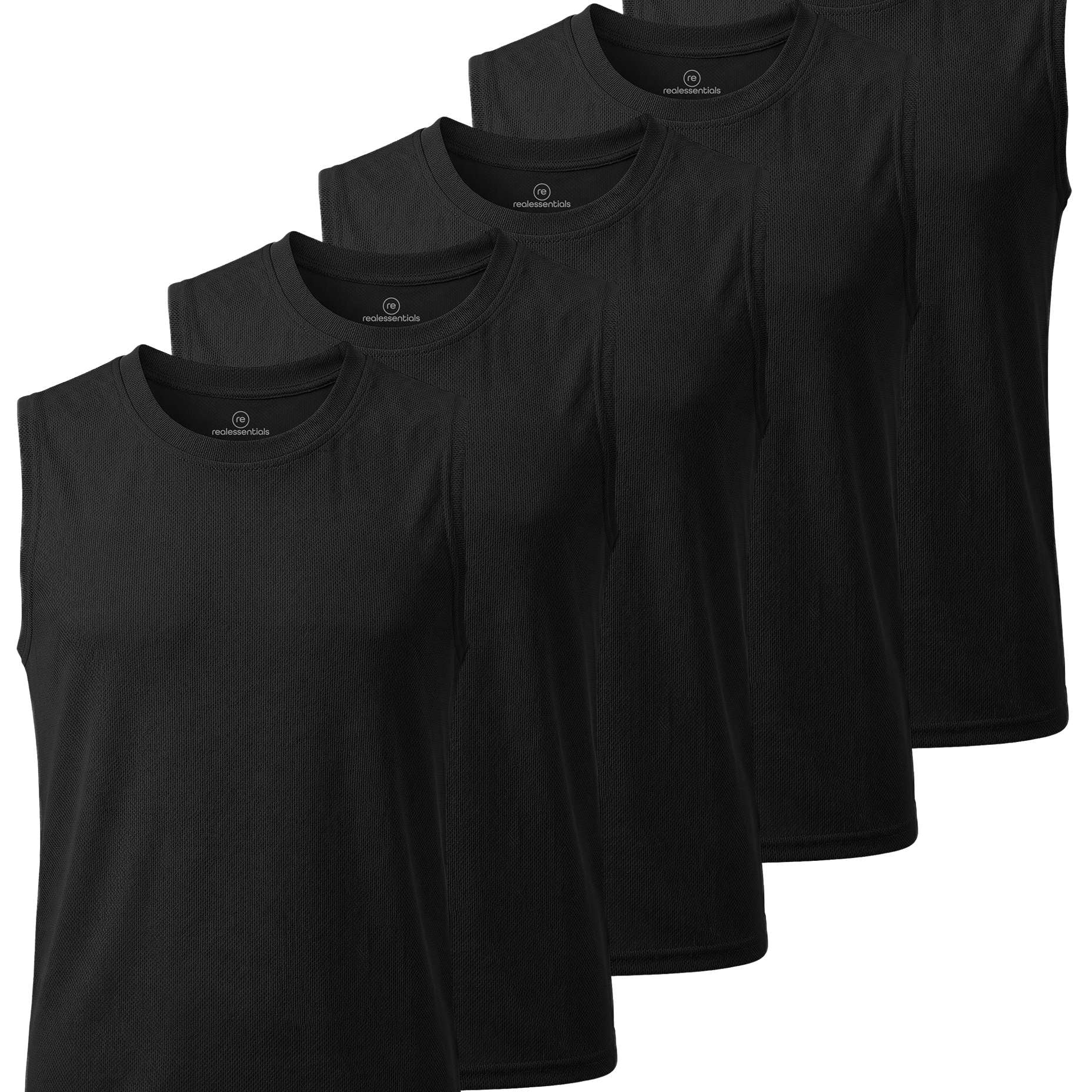 Real Essentials 5 Pack: Boys Mesh Active Tank Tops Athletic Workout Sleeveless Muscle Basketball Sports Dry Fit Teen