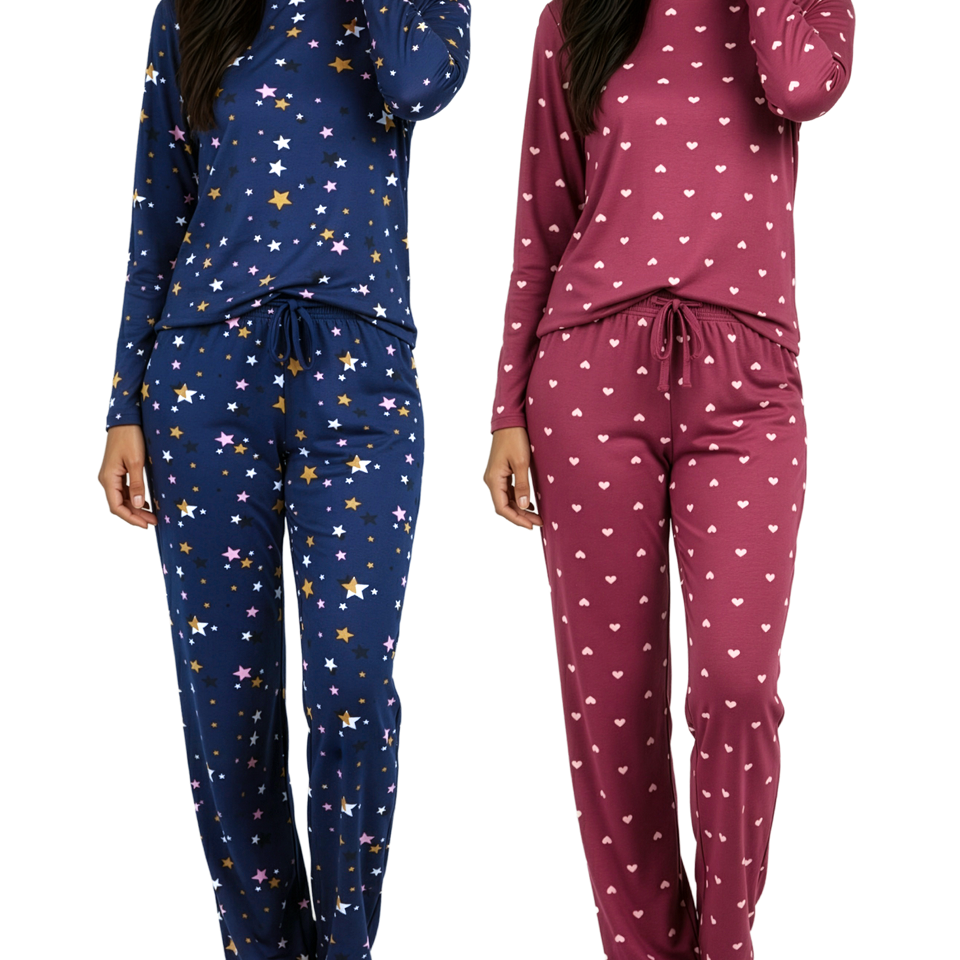 2 Pack: Women’s Pajama Set Super-Soft Long Sleeve Top With Pants