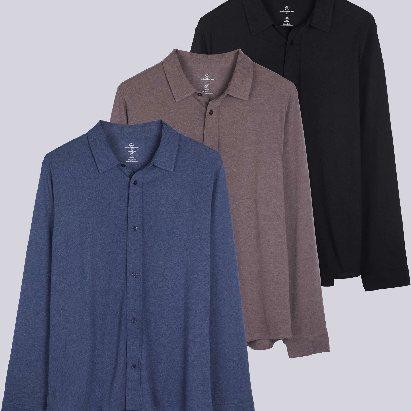 3 Pack: Men's Long Sleeve Button Down Shirt