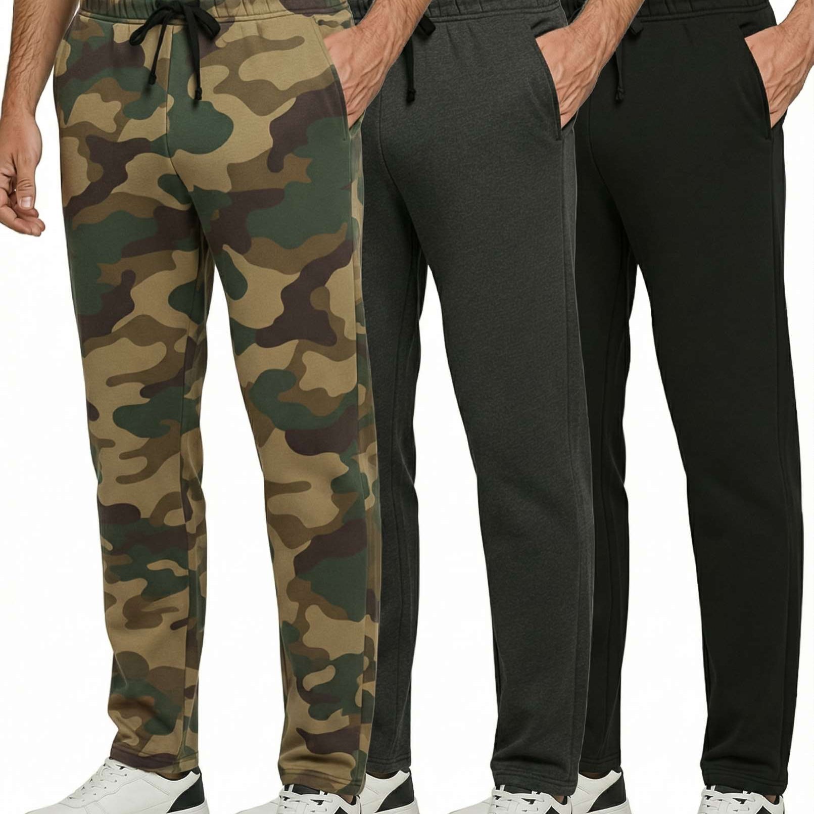 3 Pack: Mens Fleece Open Bottom Sweatpants
