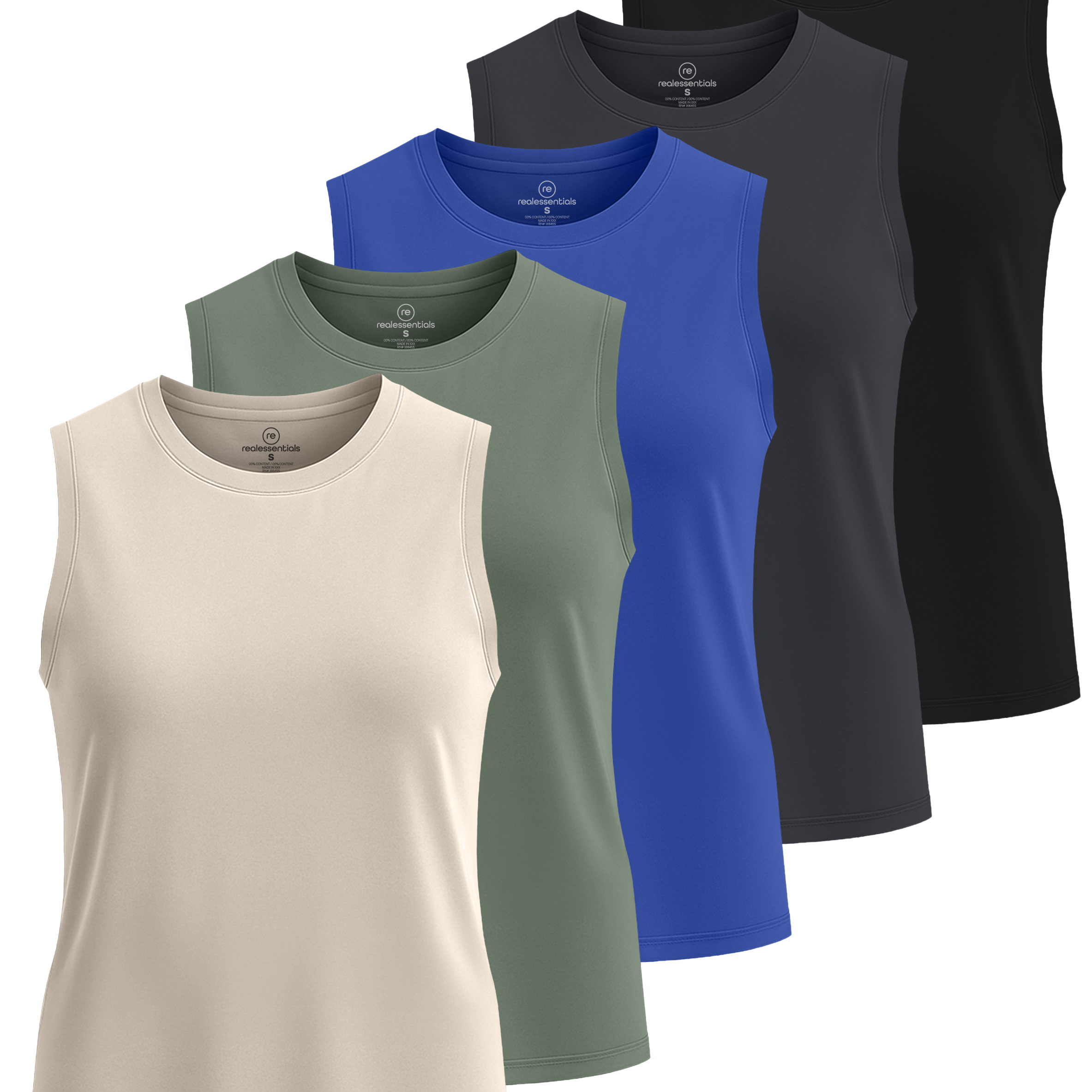 Real Essentials 5 Pack: Women's Dry-Fit Tank Top - Racerback Sleeveless T-Shirt Athletic Workout Gym Shirt (Plus Available)