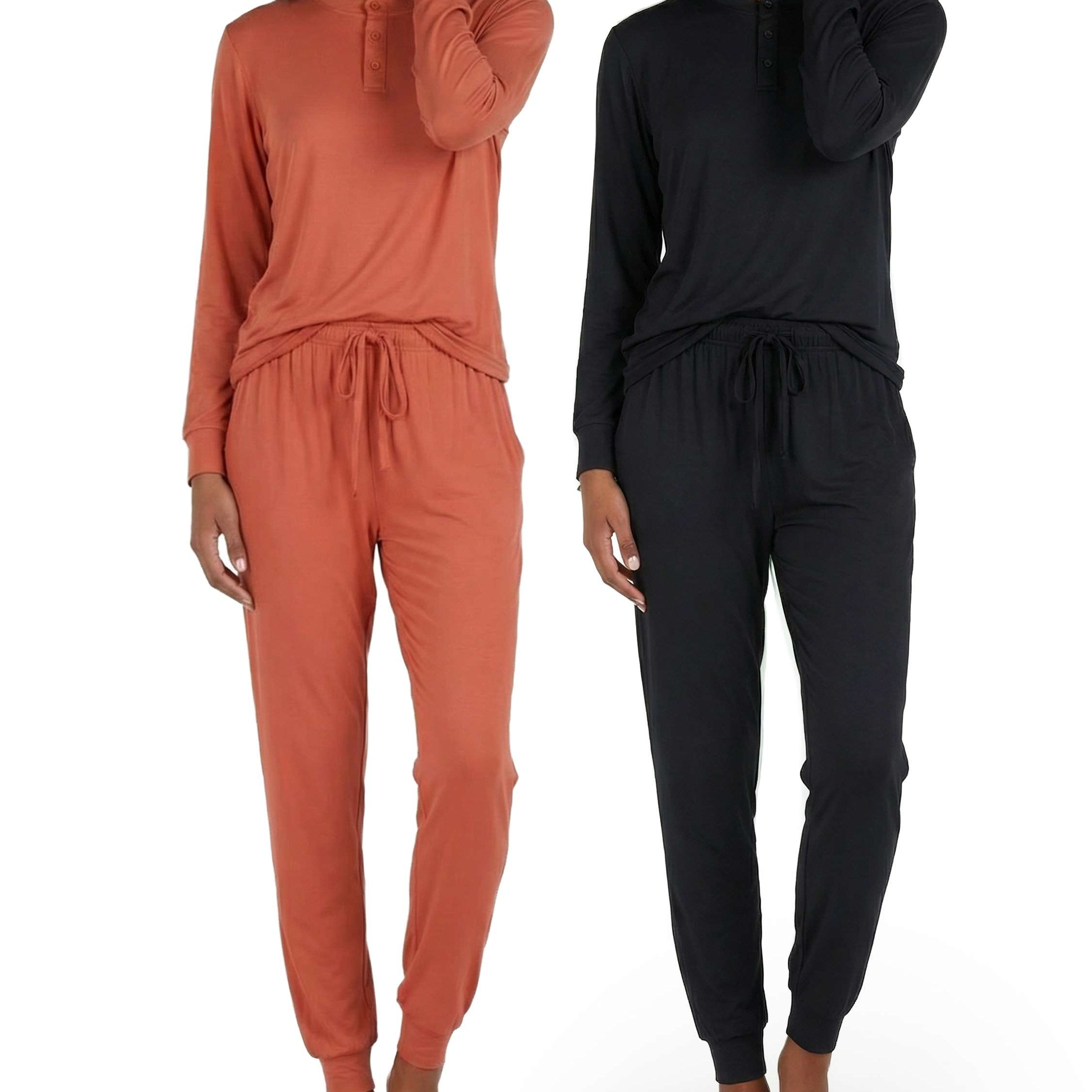 4 Piece: Womens Long Sleeve Henley & Jogger Lounge Pajama Set