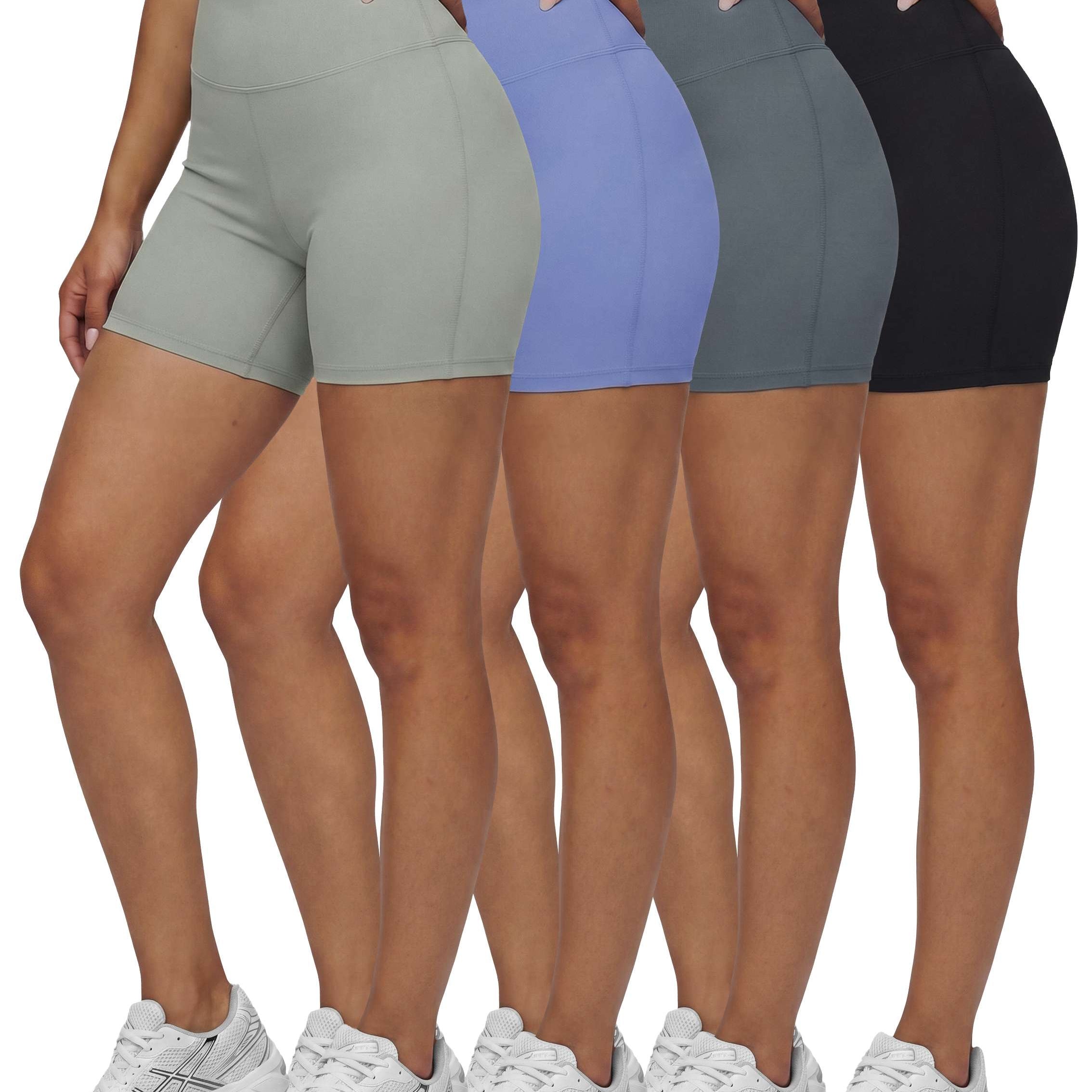 Real Essentials 4 Pack: Women's 6" High Waisted Biker Shorts - Tummy Control Spandex Workout Gym Yoga Running Athletic Shorts