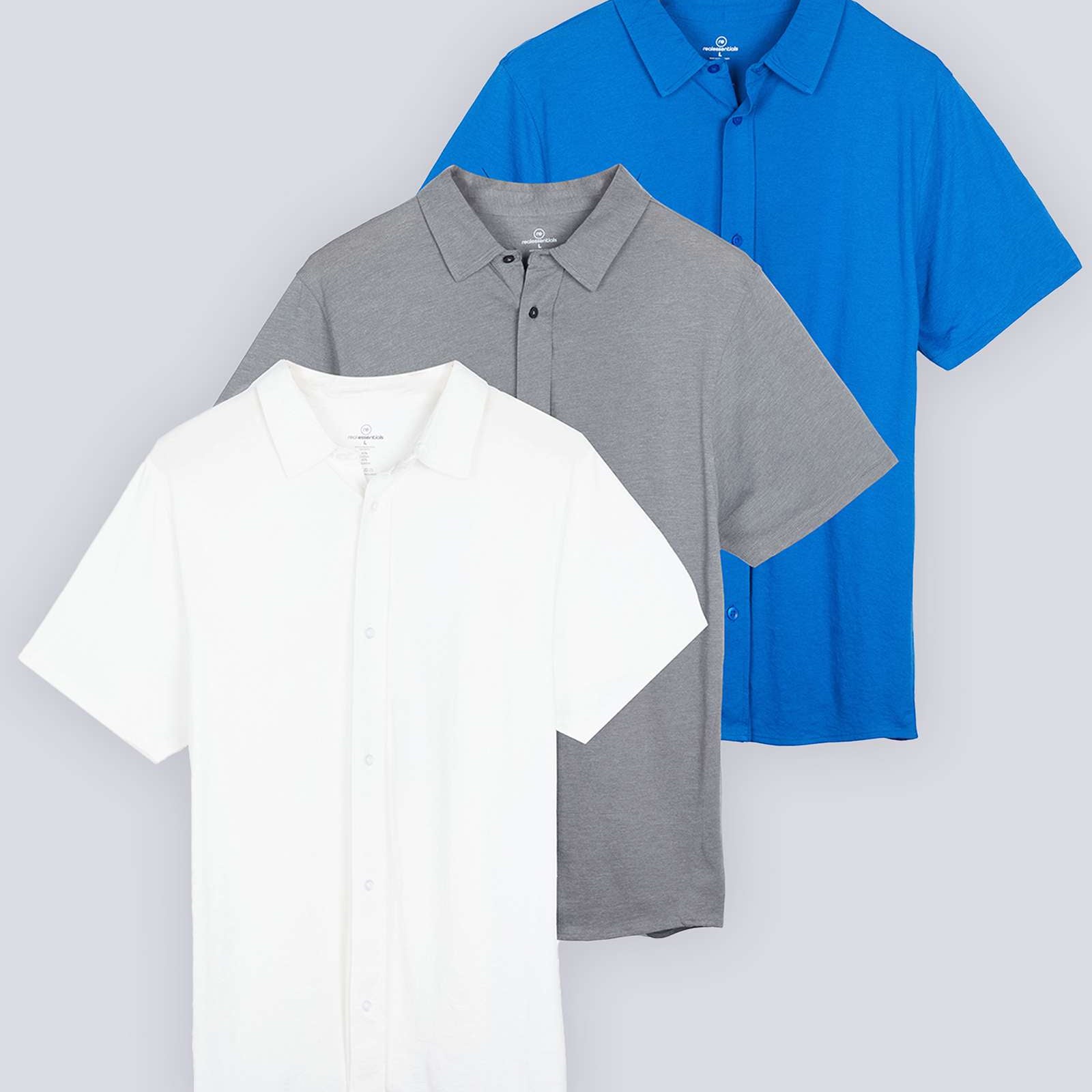 3 Pack: Men's Regular Fit Short Sleeve Button Down Shirt (Available in Big & Tall)