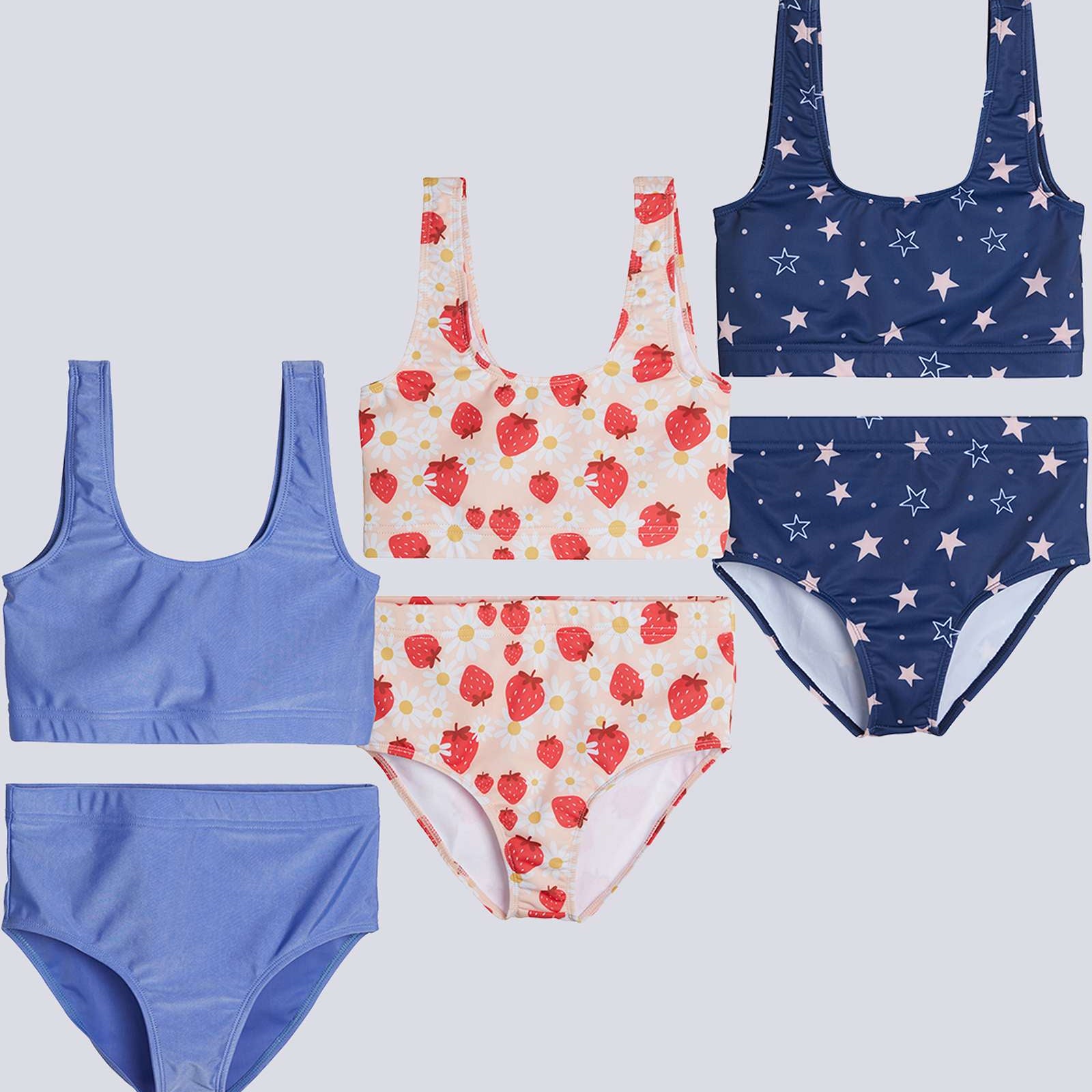 3 Pack: Girl's 2-Piece Beach Sport Bikini Swimsuit - Swimwear for Girls UPF 50+
