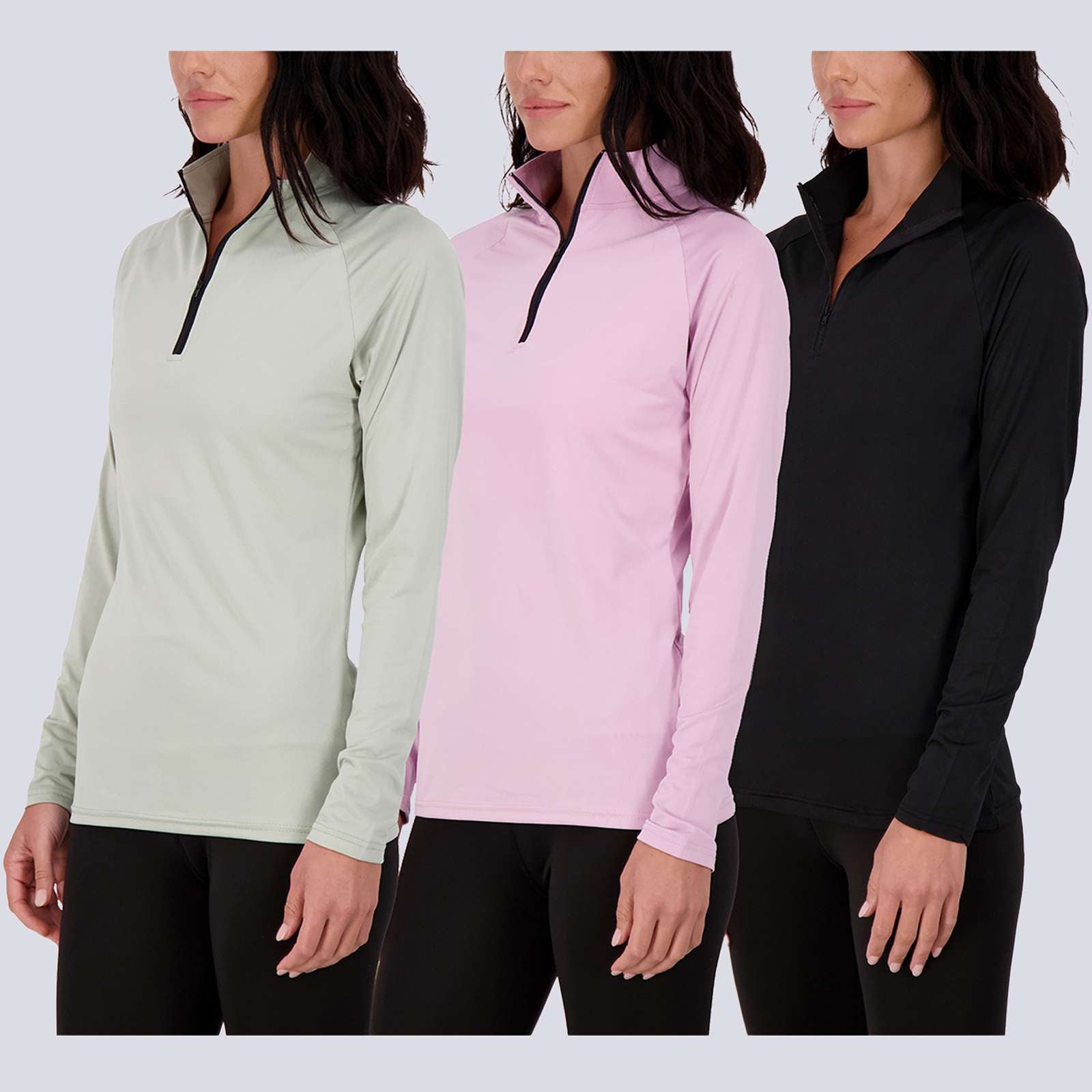 3 Pack: Womens Dry-Fit Active Long Sleeve Quarter Zip