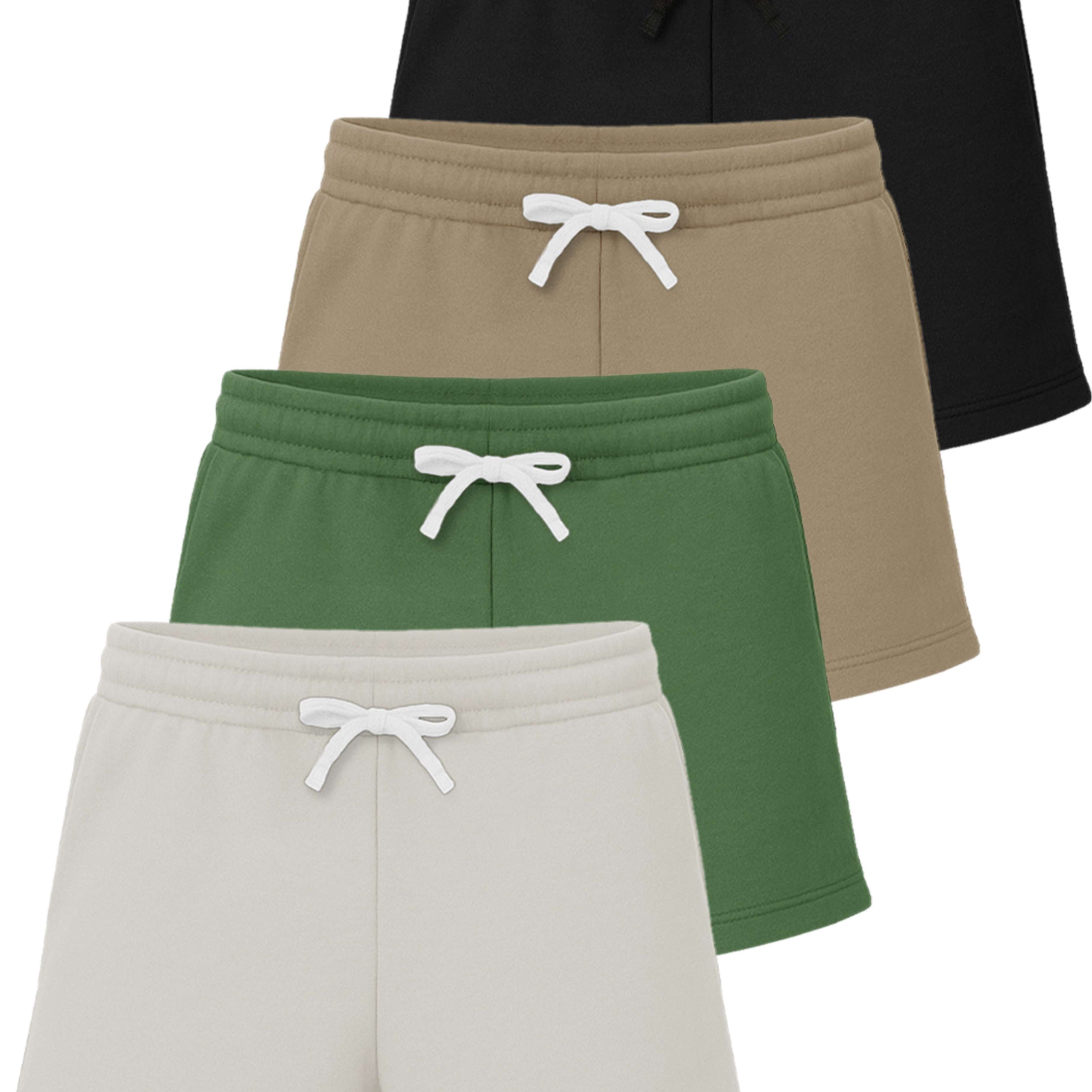 Real Essentials 4 Pack: Girls Fleece Shorts – Ultra Soft Pull On Lounge & Sport Shorts for School, Play & Everyday Comfort