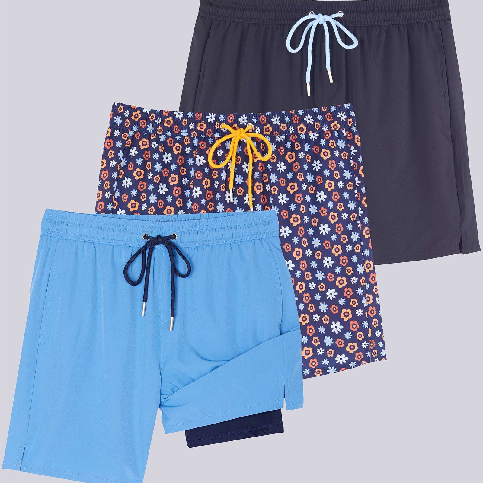 3 Pack: Men's 7" 2-in-1 Swim Trunks with Compression Liner