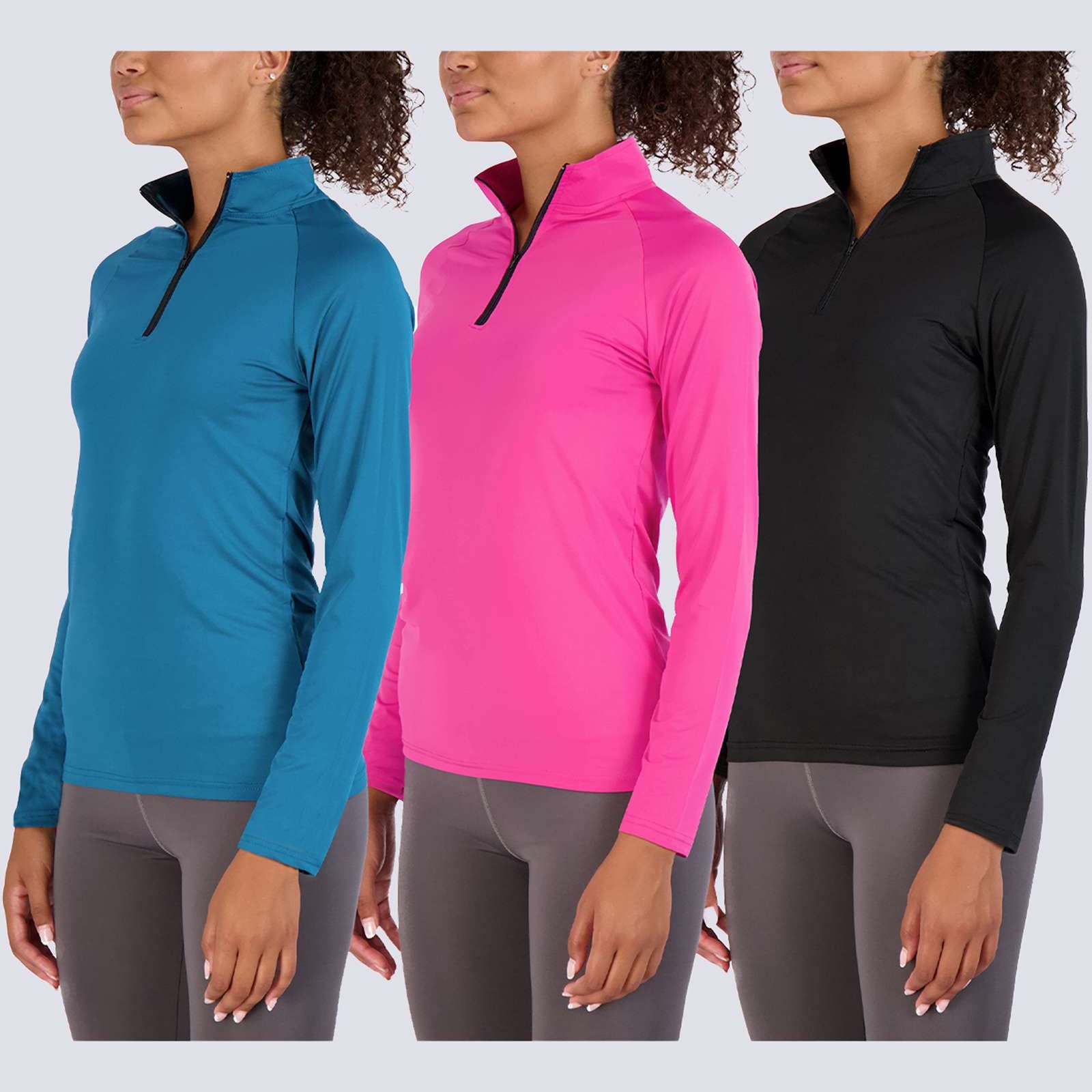 3 Pack: Womens Dry-Fit Active Long Sleeve Quarter Zip