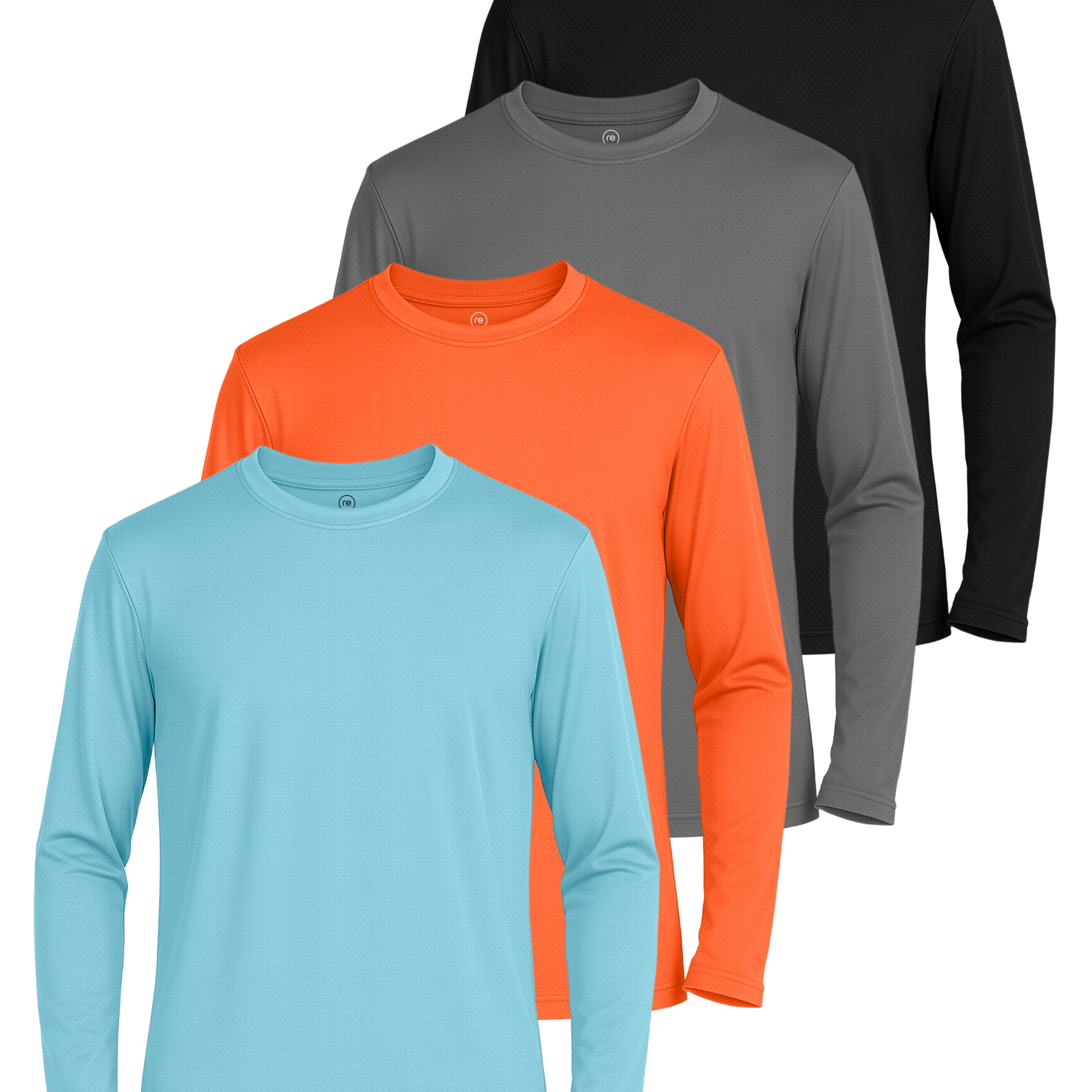 Real Essentials 4 Pack: Boys' Mesh Long Sleeve Athletic T-Shirt - Kids Teens Youth Active Tees Running Tops (Ages 4-18)