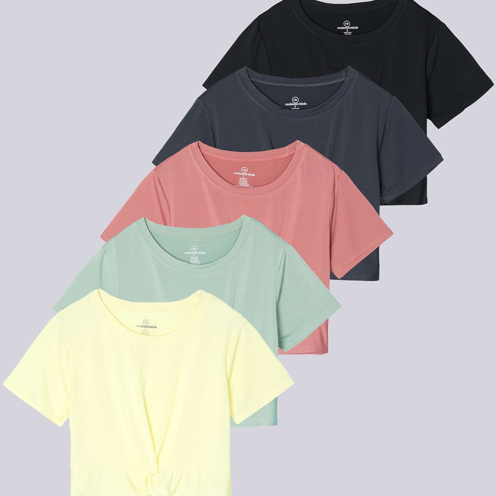 5 Pack: Women's Short Sleeve Twist Front Crop Top