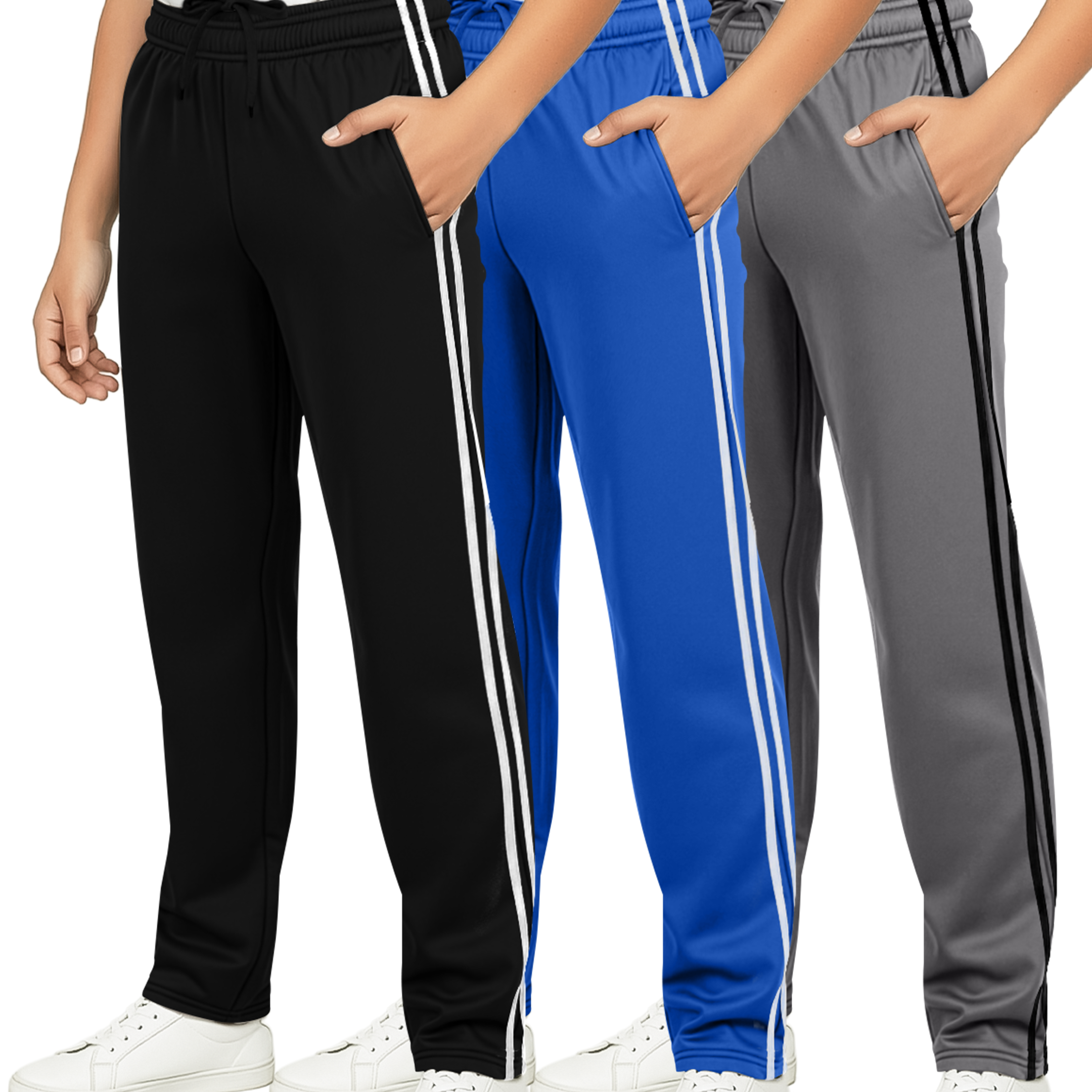 3 Pack: Boys Tricot Open Bottom Fleece-Lined Sweatpants
