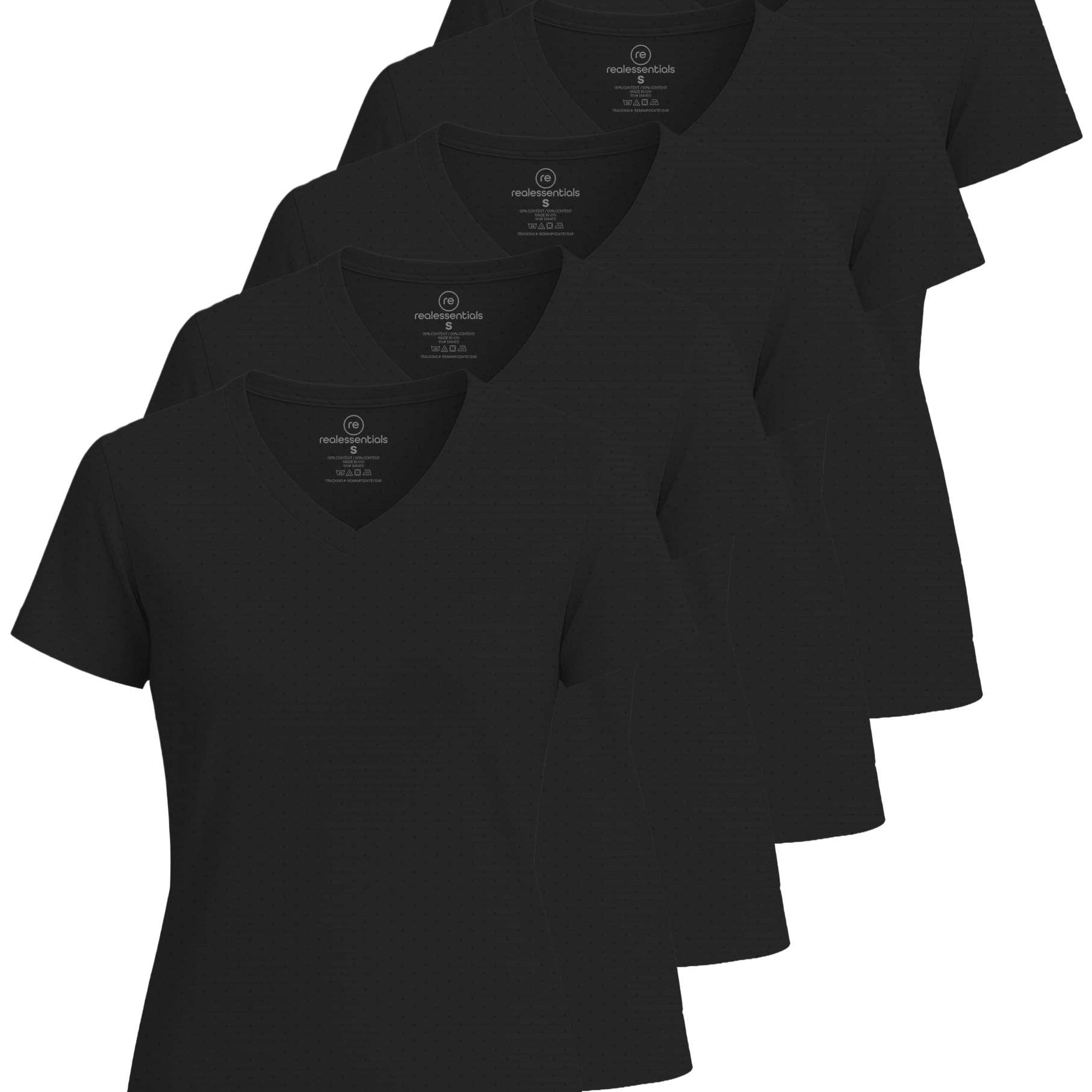 Real Essentials 5 Pack: Women's Short Sleeve Breeze Tech V-Neck T Shirt –Workout Top Wicking Dry Fit Athletic Tee (Plus)