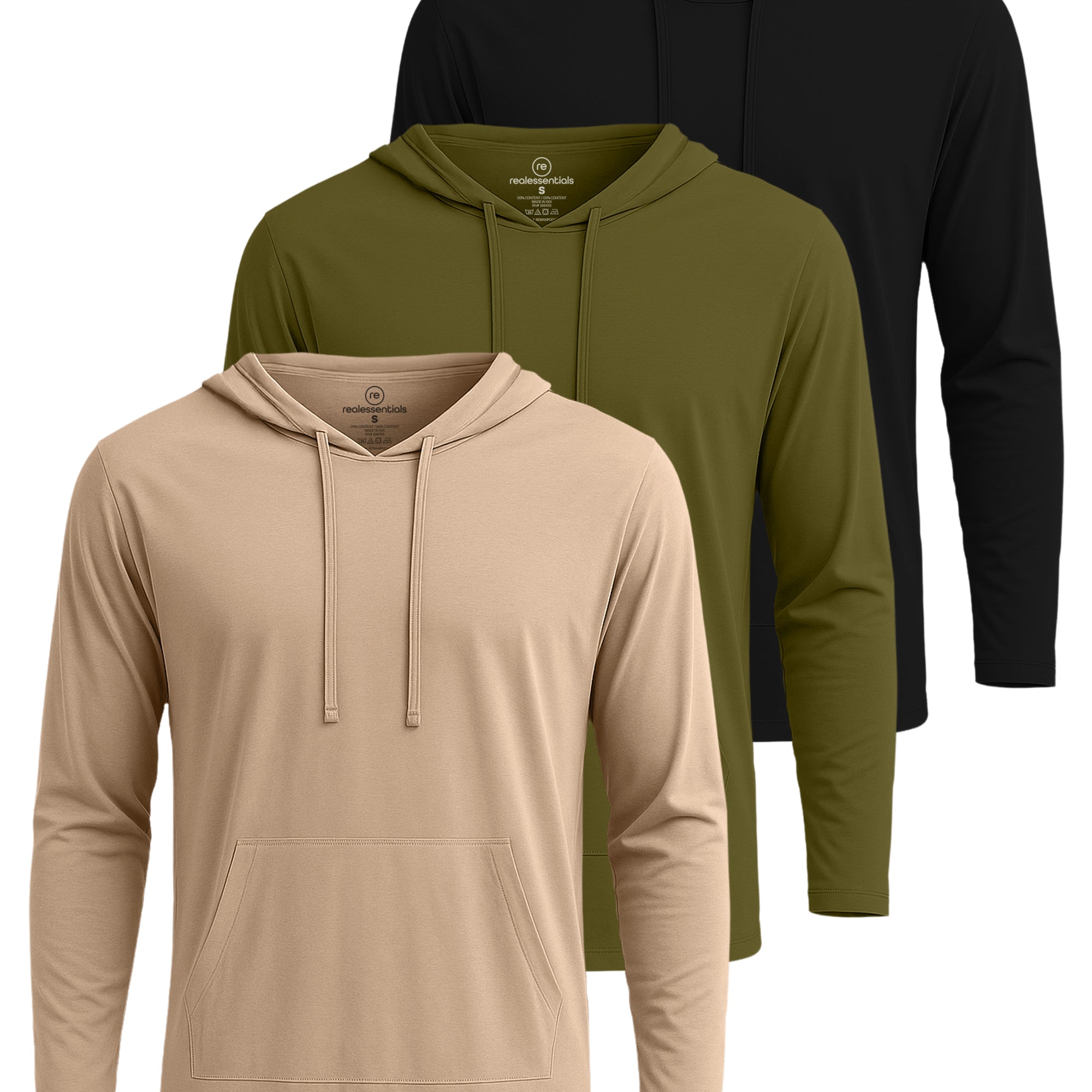 3 Pack: Mens Cotton Lightweight Pullover Hoodie