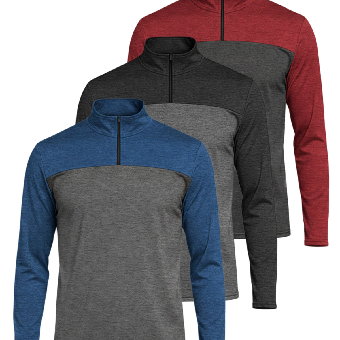 3 Pack: Mens Active Dry-Fit Quarter Zip Pullover