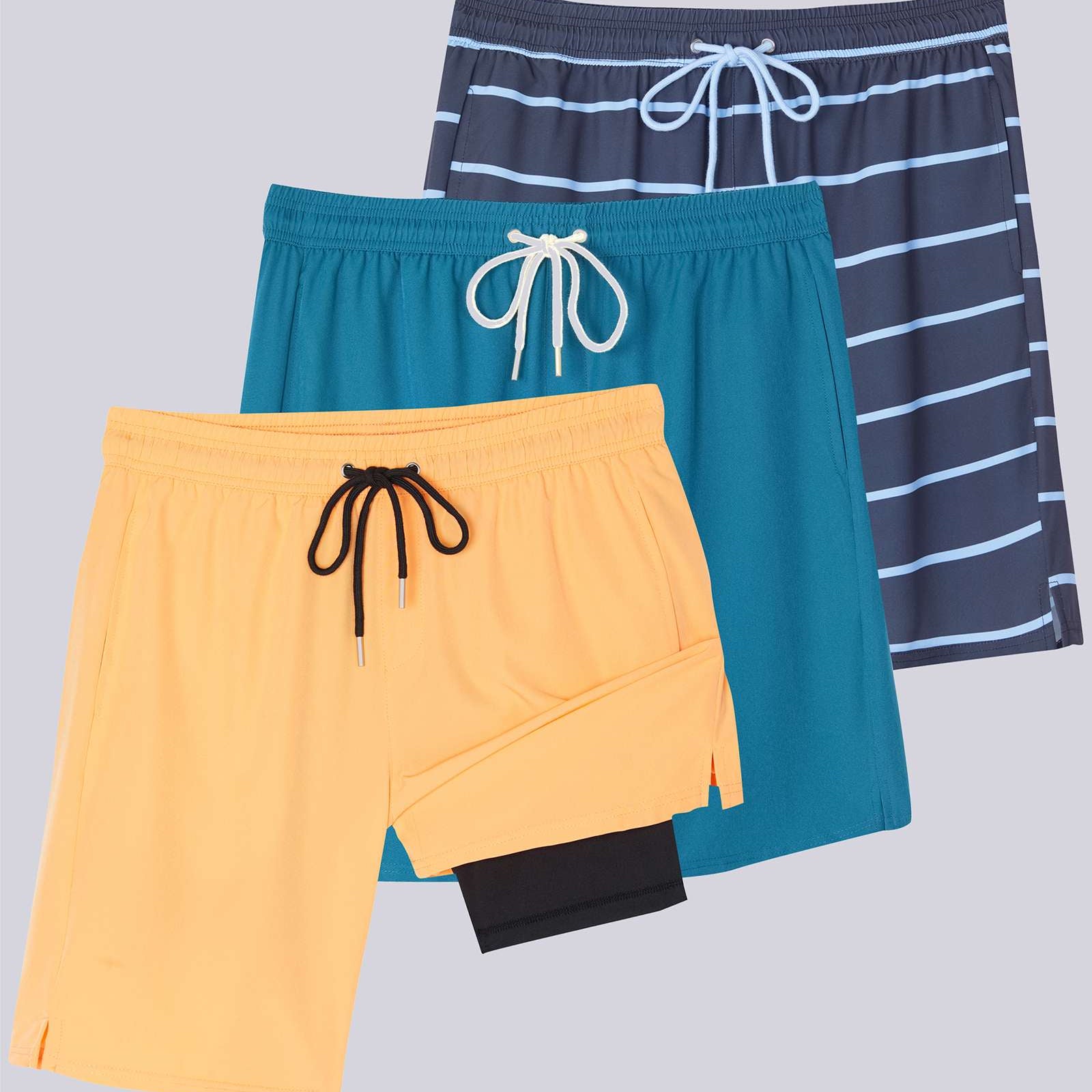 3 Pack: Men's 9" 2-in-1 Board Shorts with Compression Liner