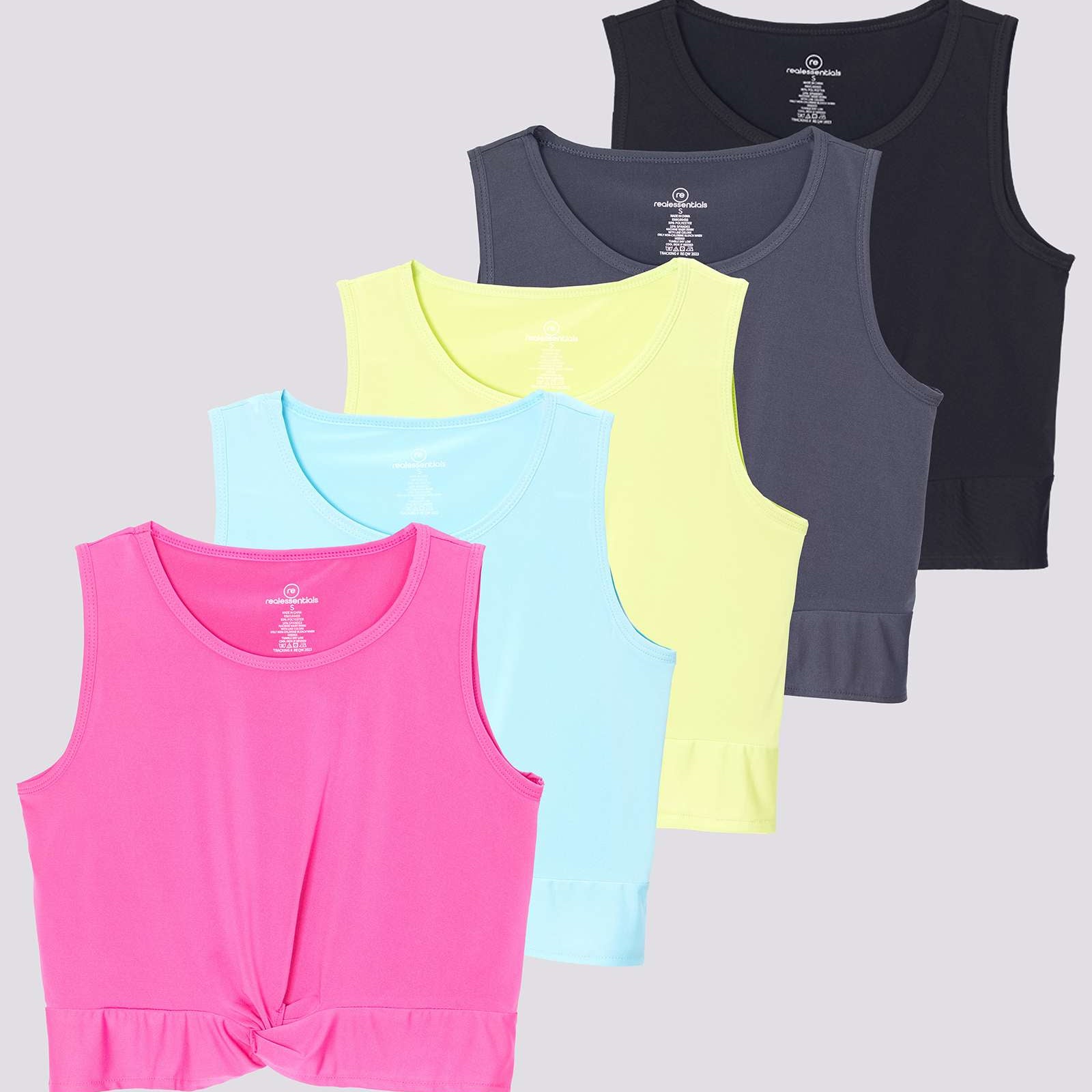 5 Pack: Women's Dry-Fit Twist Front Sleeveless Crop Top