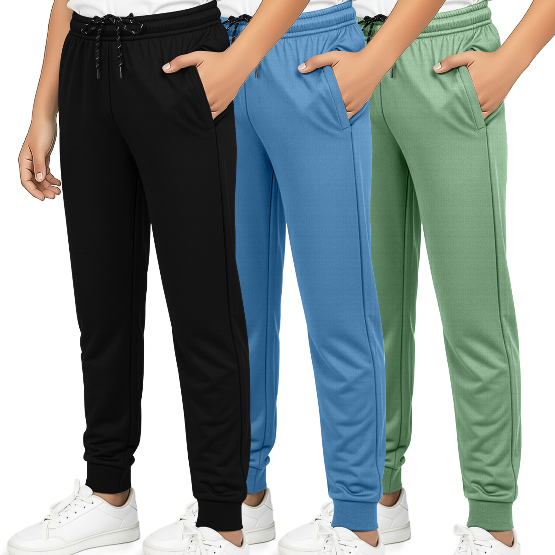 3 Pack: Boys Mesh Active Casual Jogger Sweatpants