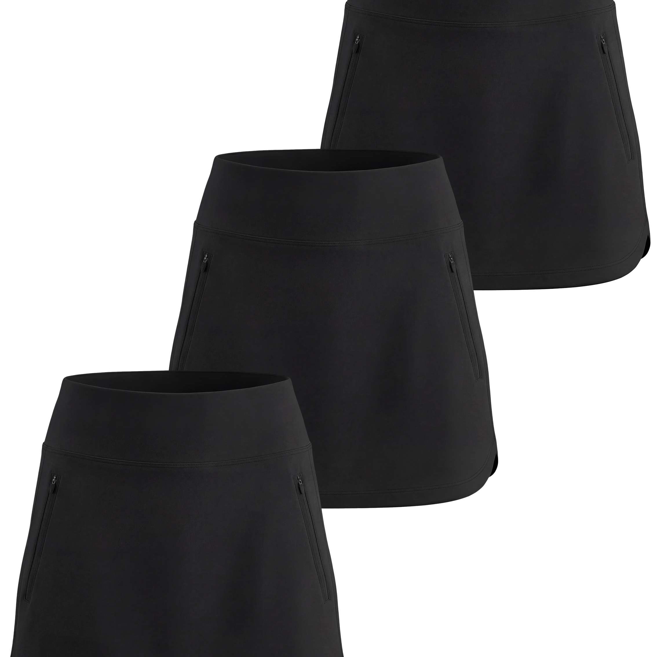 Real Essentials 3 Pack: Women's 16" Curved Hem Golf Skort with Zip Pockets - Ladies Athletic Tennis Pickleball Workout Skirts