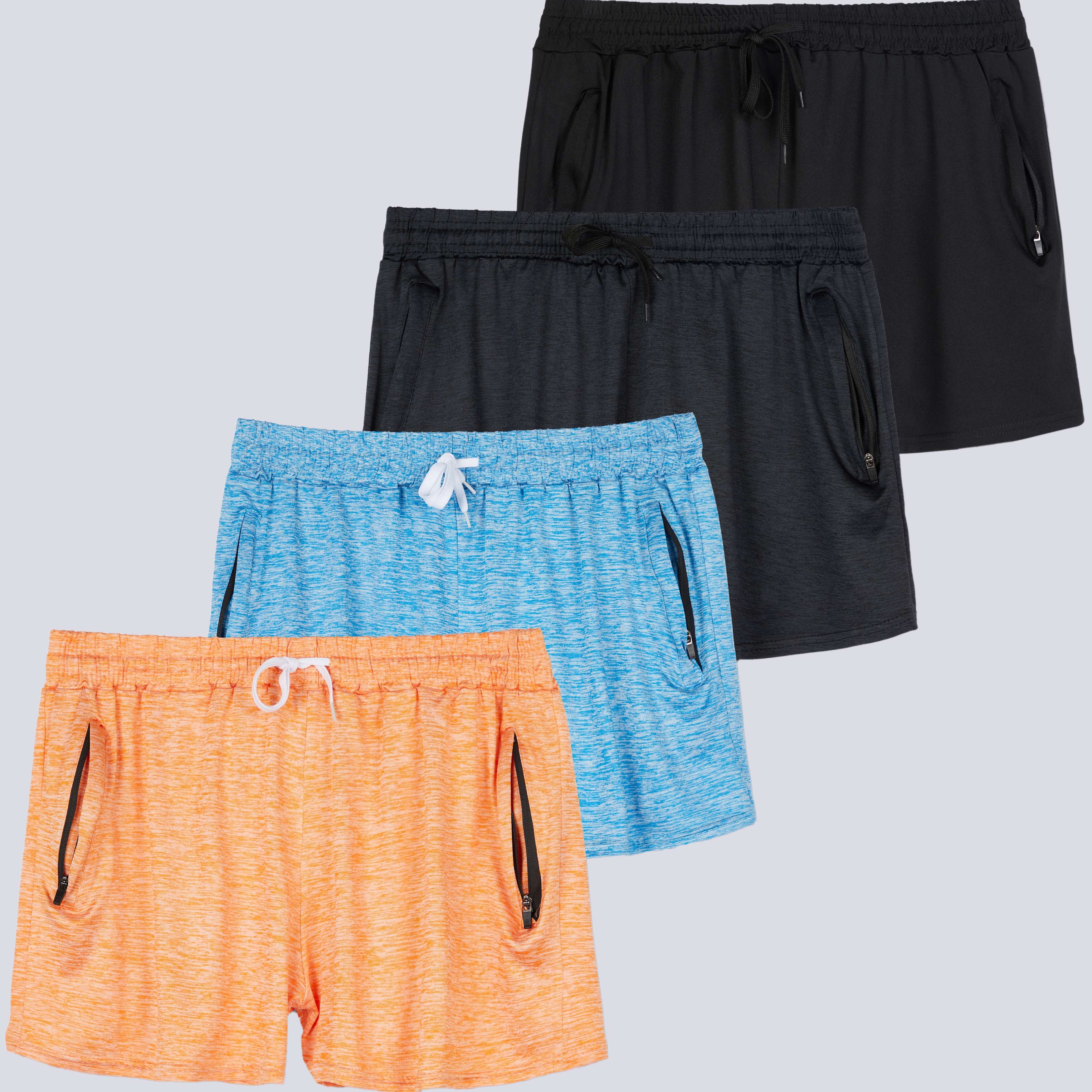 4 Pack: Womens Active Dry-Fit Shorts with Zipper Pockets