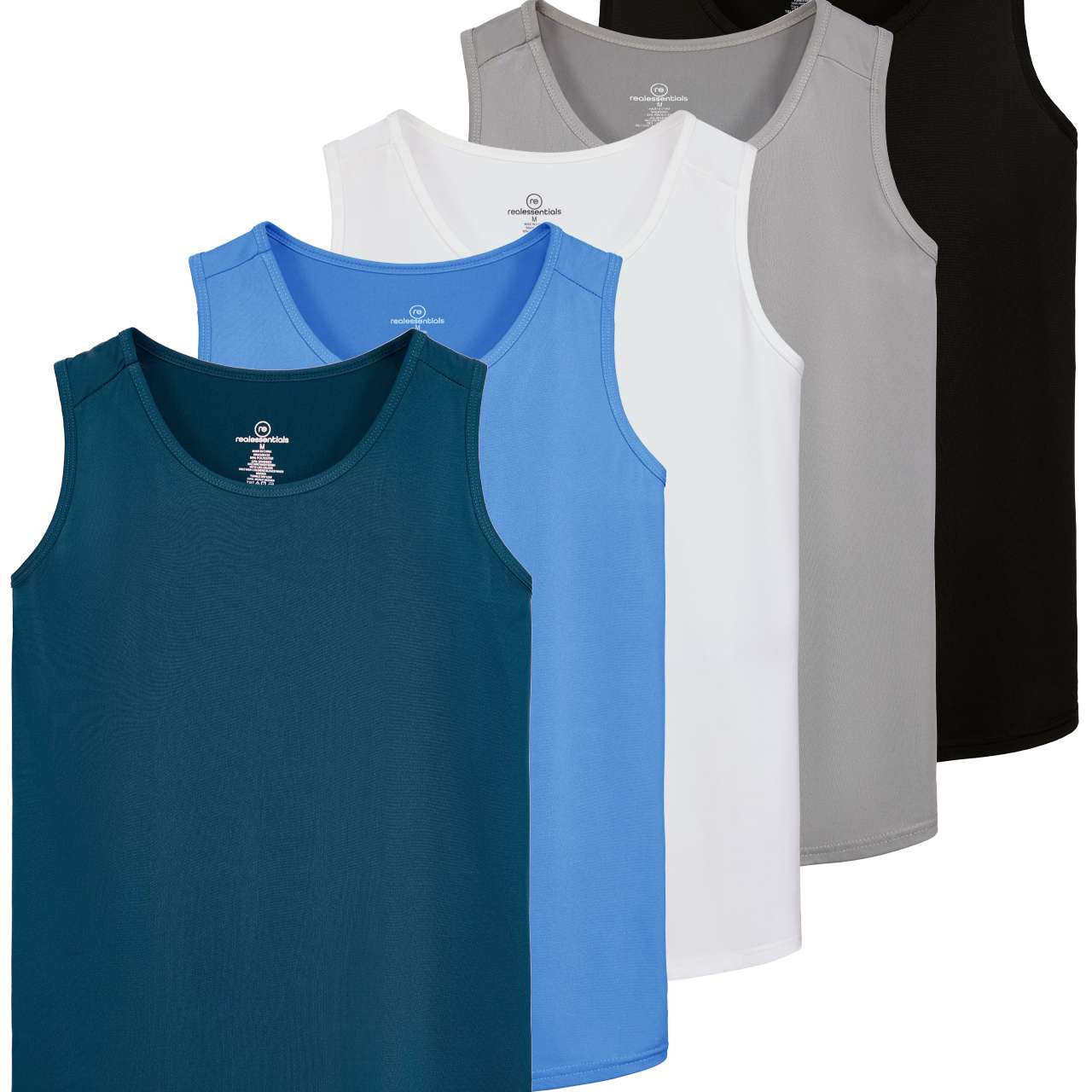 Real Essentials 5 Pack: Men's Dry-Fit Muscle Tank Top Sleeveless Shirts Workout Tees Athletic Gym (Big & Tall Available)
