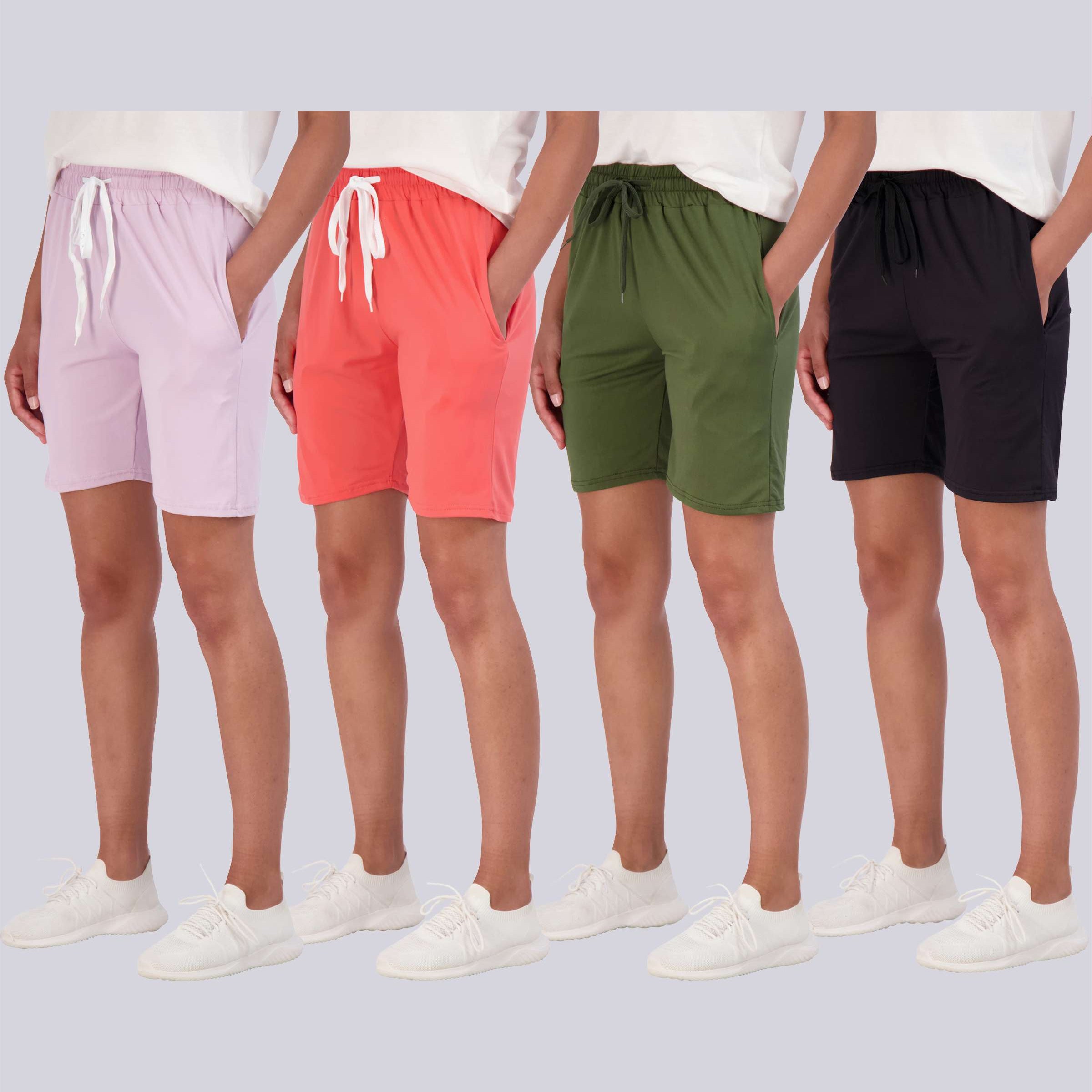 4 Pack: Women's 7" Bermuda Long High Waisted Shorts (Available in Plus Size)