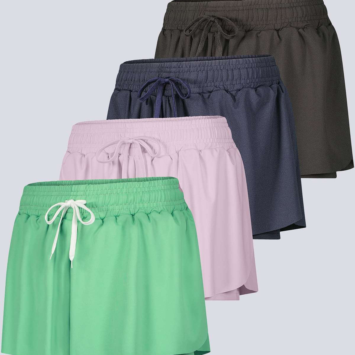 4 Pack: Womens Flowy Dry Fit Running Short - Gym Yoga Workout Summer Shorts (Available In Plus Size)