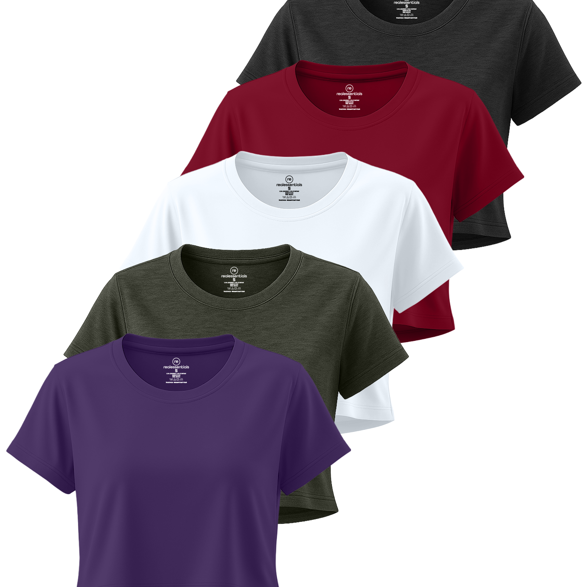 5 Pack: Women's Dry Fit Crop Top - Short Sleeve Crew Neck Stretch Athletic Tee (Available in Plus Size)
