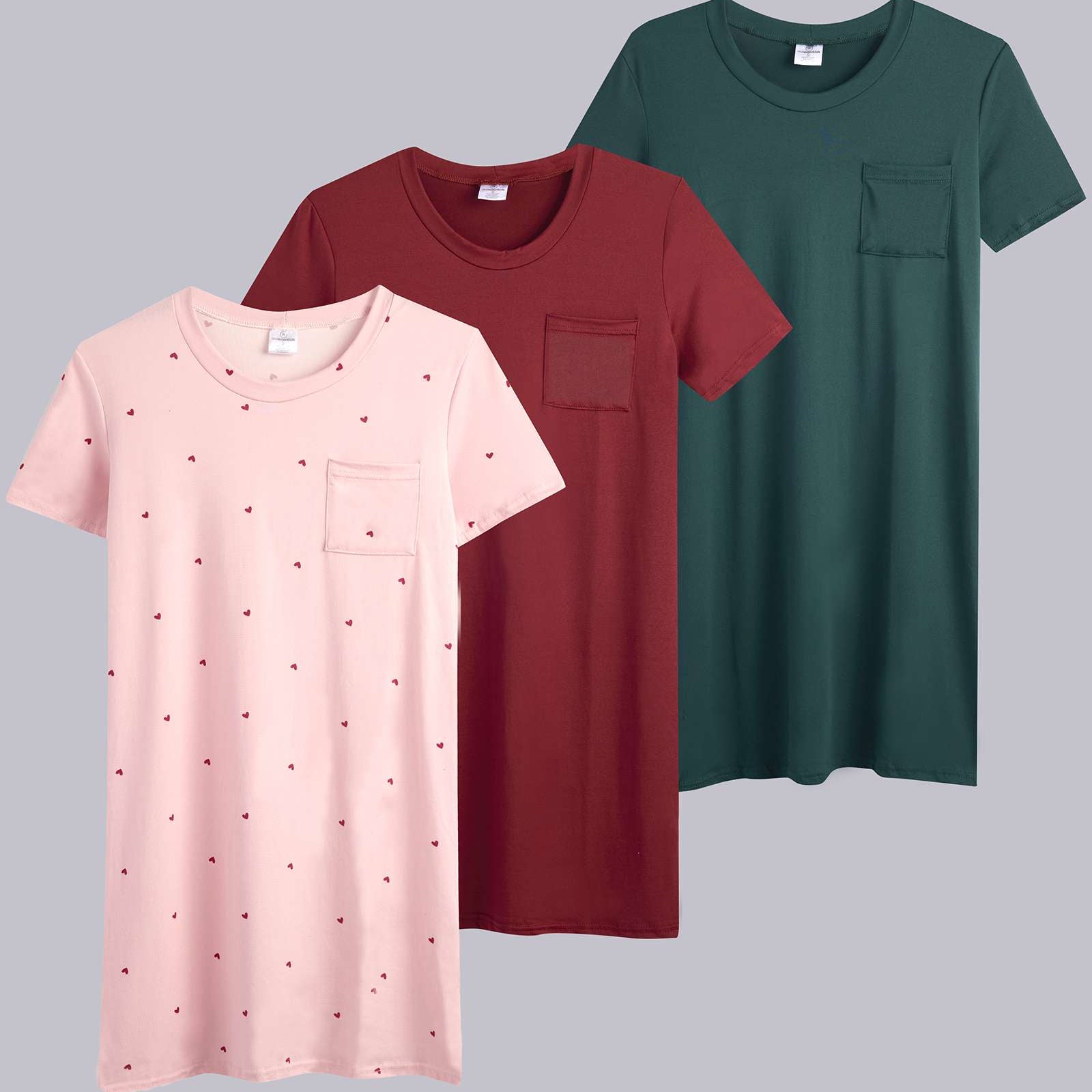 3 Pack: Womens Short-Sleeve Ultra-Soft Nightshirt Sleep Dress