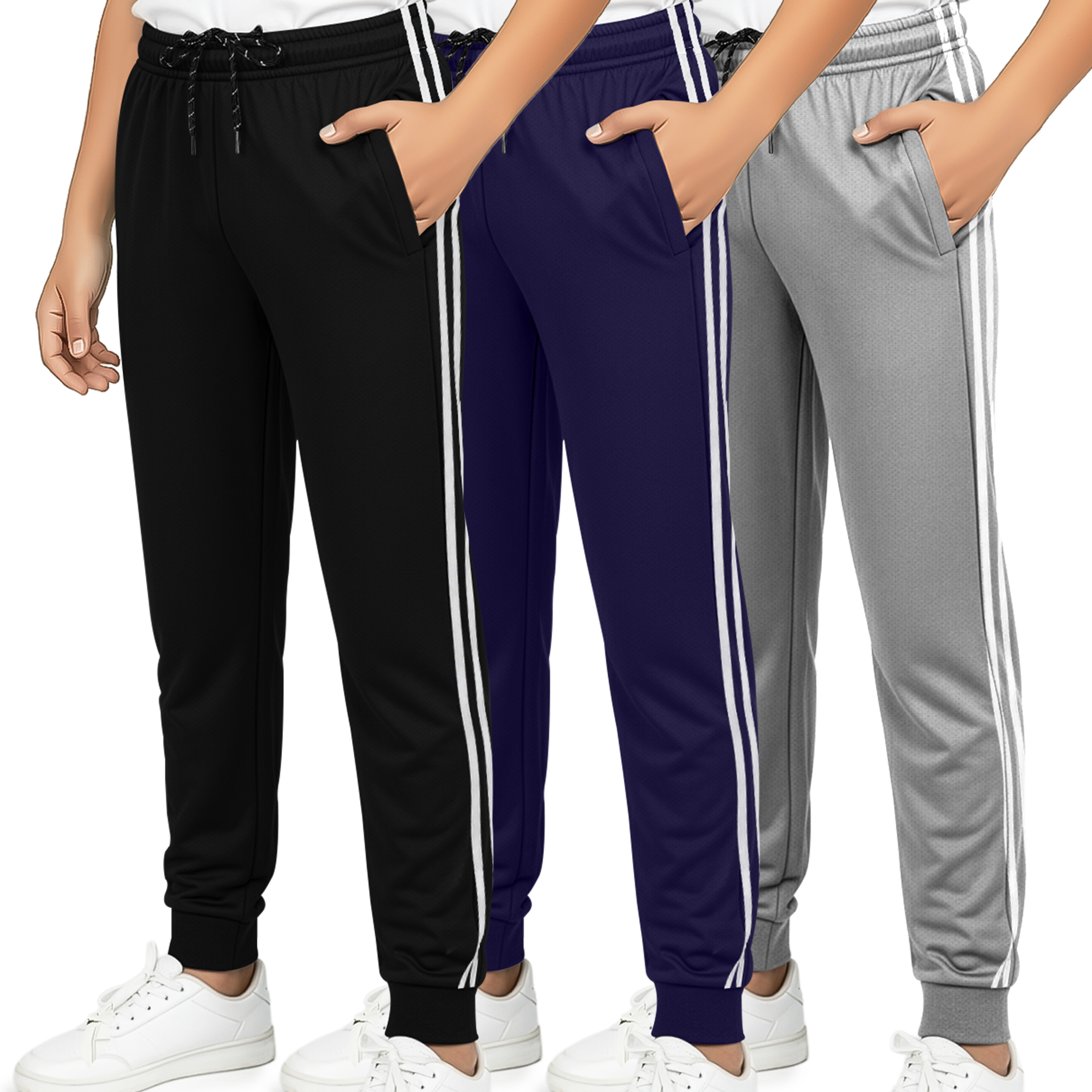 3 Pack: Boys Mesh Active Casual Jogger Sweatpants