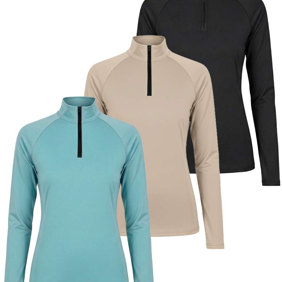 3 Pack: Womens Dry-Fit Active Long Sleeve Quarter Zip
