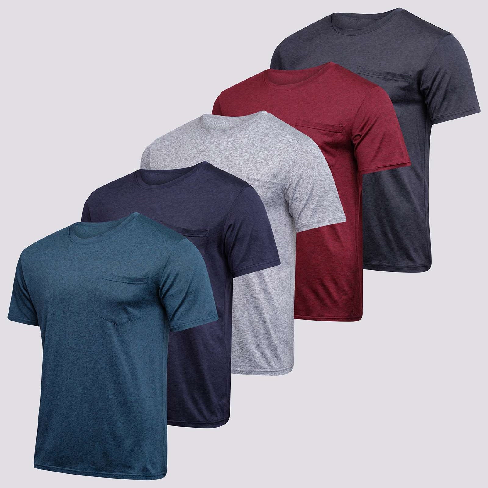 5 Pack: Boys & Girls Youth Dry-Fit Moisture Wicking Active Athletic Performance Short-Sleeve Pocket T-Shirt