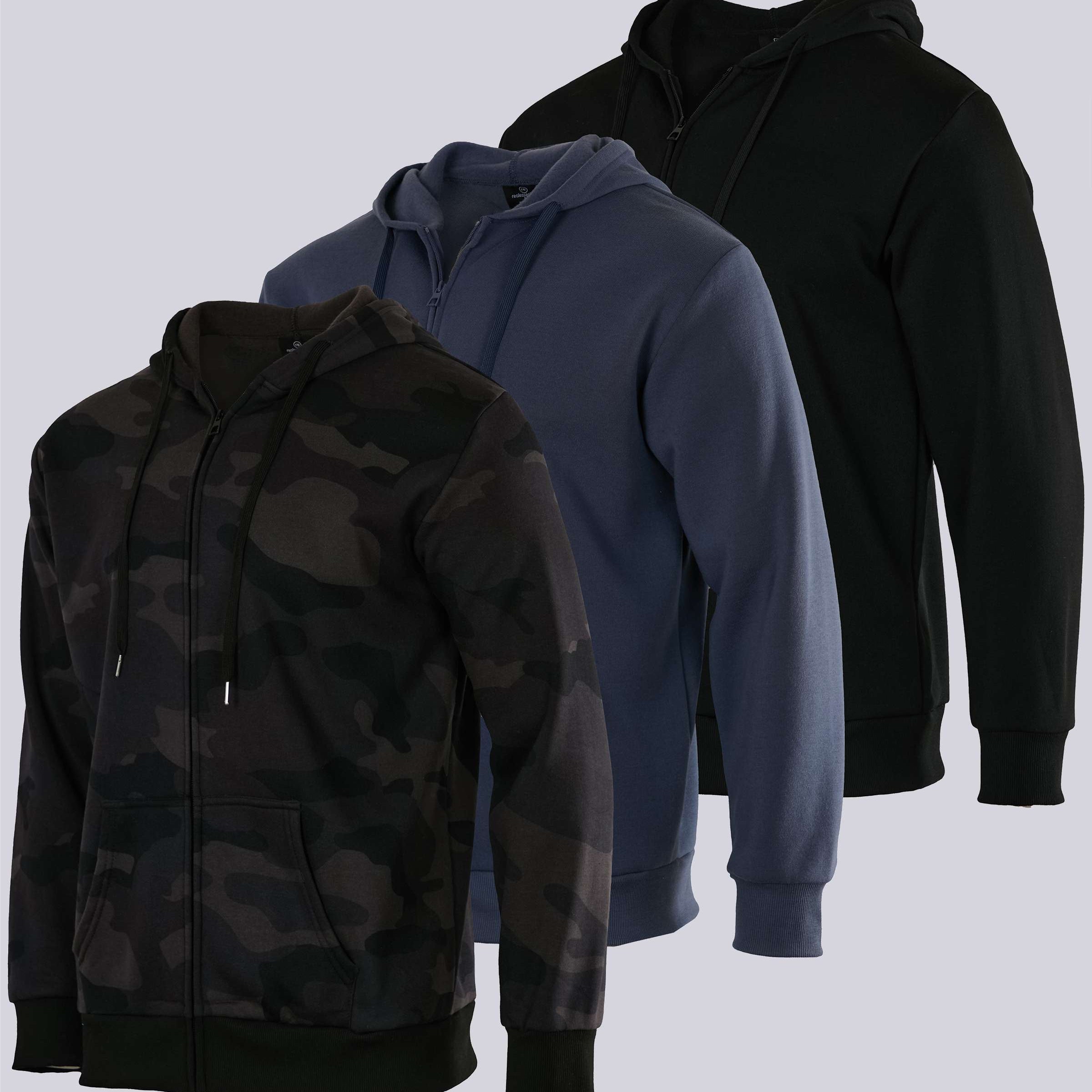 3 Pack: Mens Fleece Full Zip Hoodie Jacket