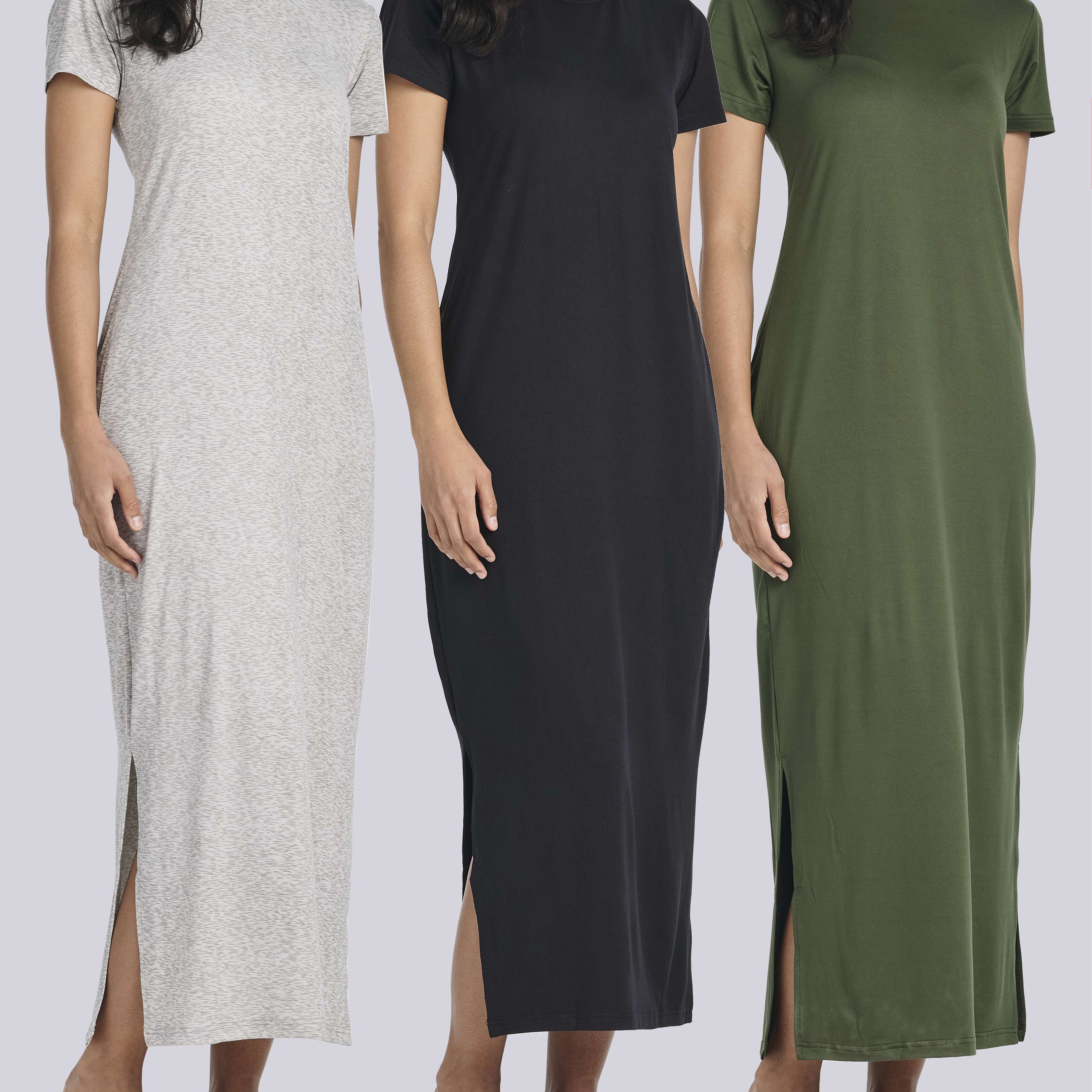 3 Pack: Women’s Casual Short Sleeve Maxi T-Shirt Dress (Available In Plus Size)