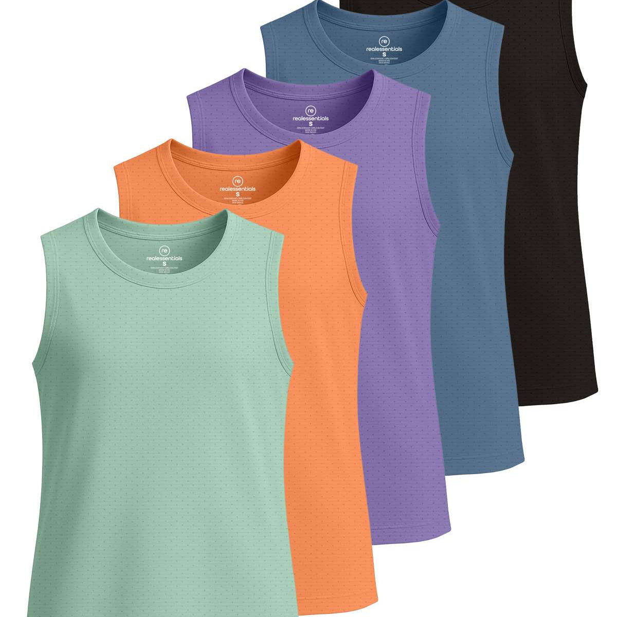 Real Essentials 5 Pack: Girls Breeze Tech Tank Tops – Moisture-Wicking Sports, Dance & Athletic Workout Sleeveless Shirts