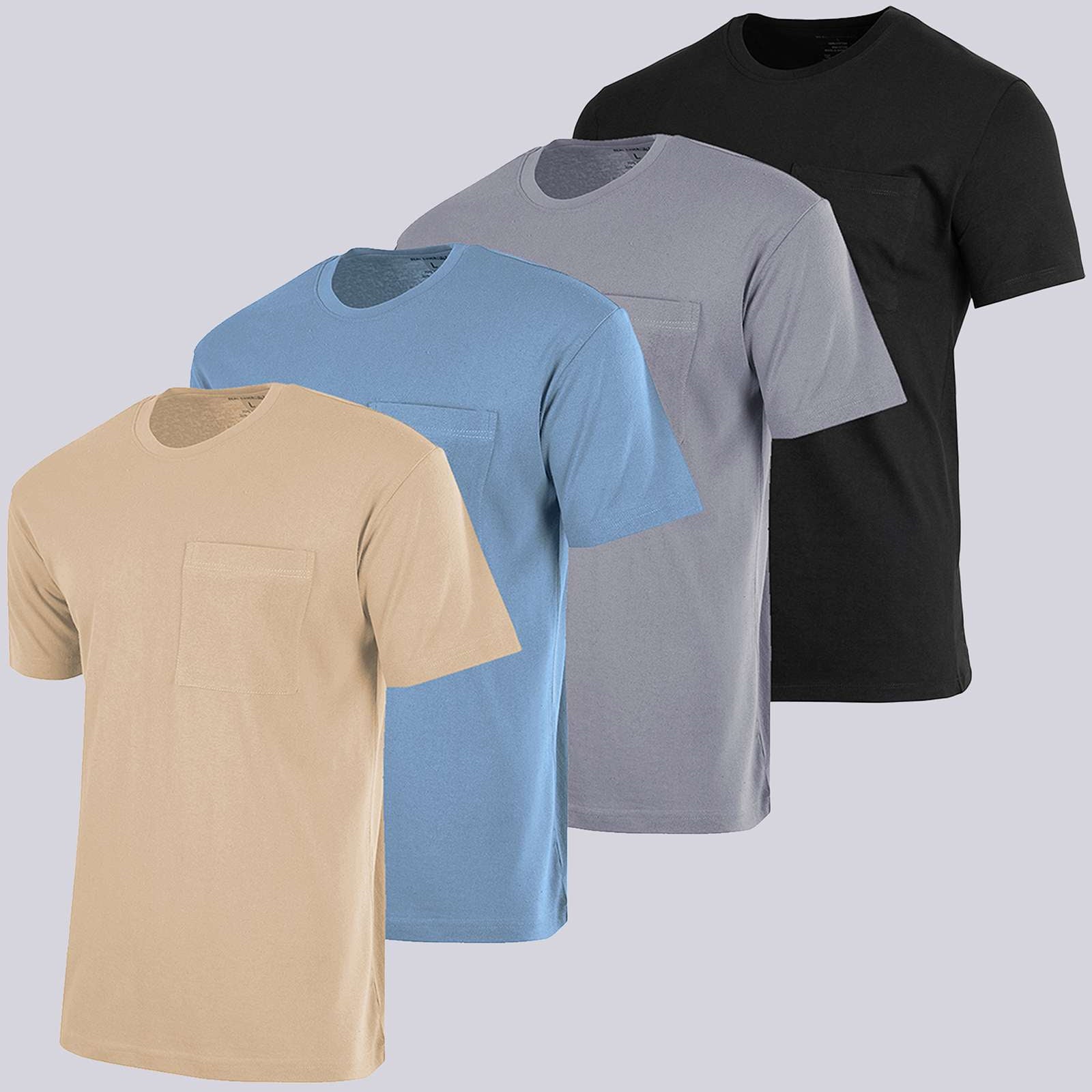 4 Pack: Mens Cotton Short Sleeve Crew Neck Pocket T-Shirt
