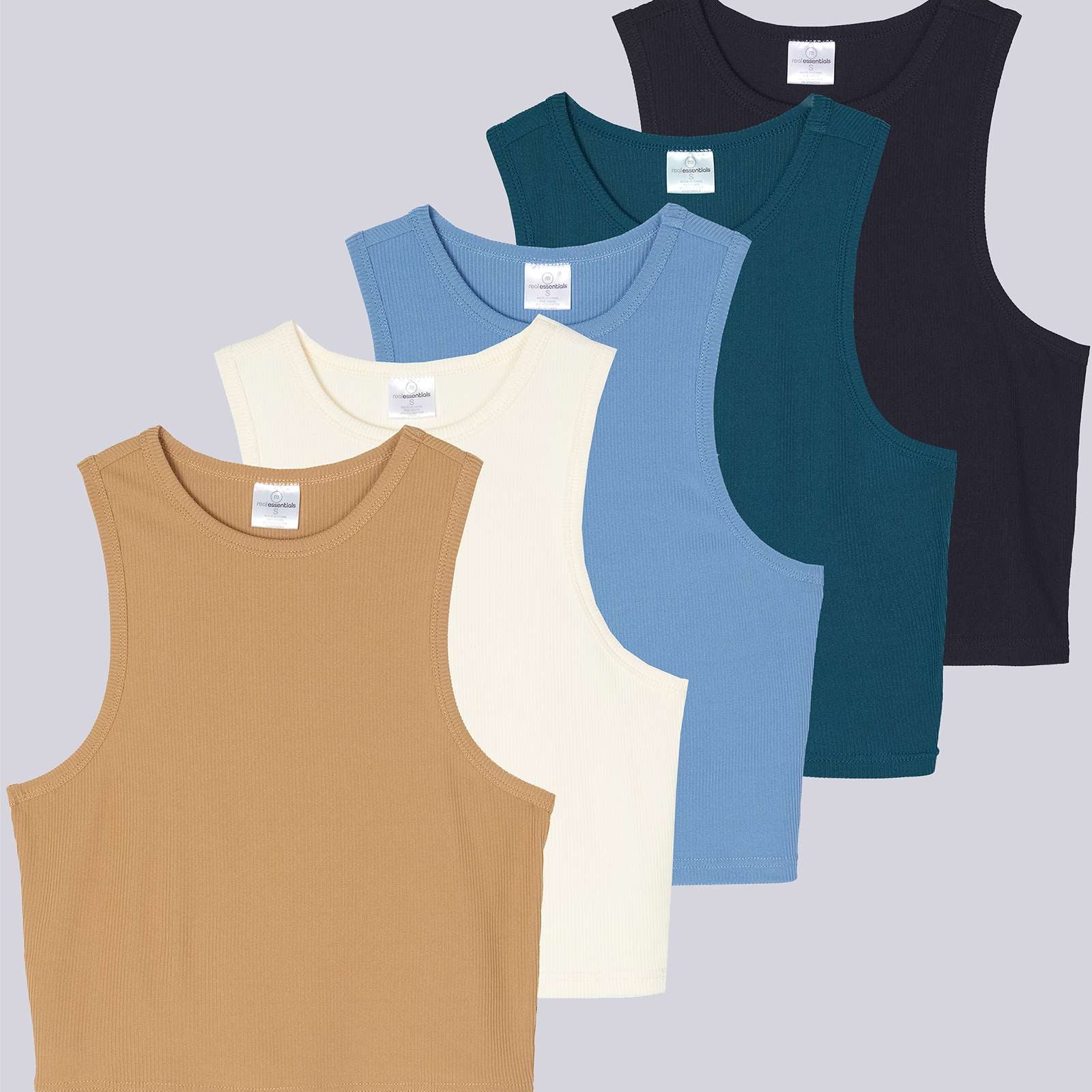 5 Pack: Women's Ribbed Sleeveless Cropped Tank Top