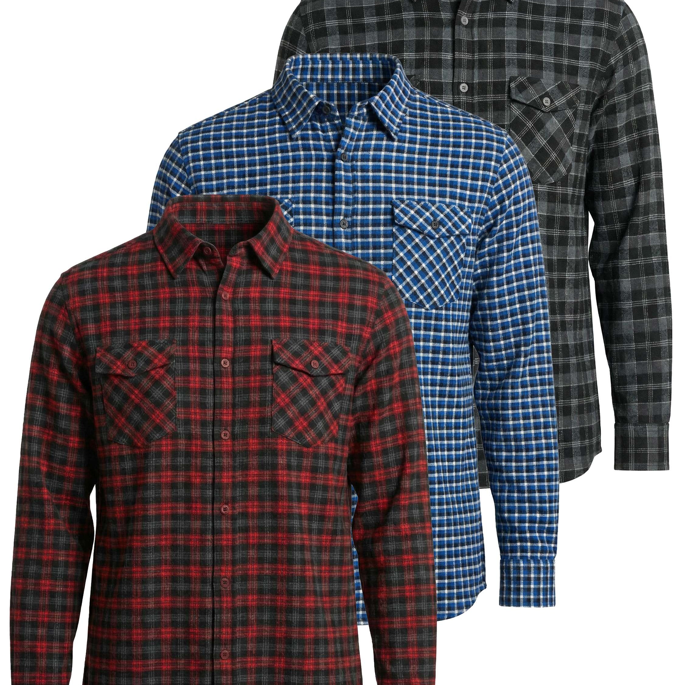 3 Pack: Men's Long-Sleeve Flannel Shirt