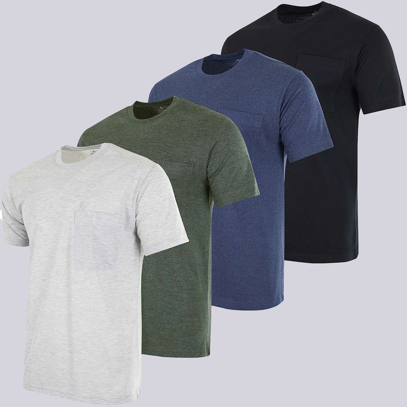 4 Pack: Mens Cotton Short Sleeve Crew Neck Pocket T-Shirt