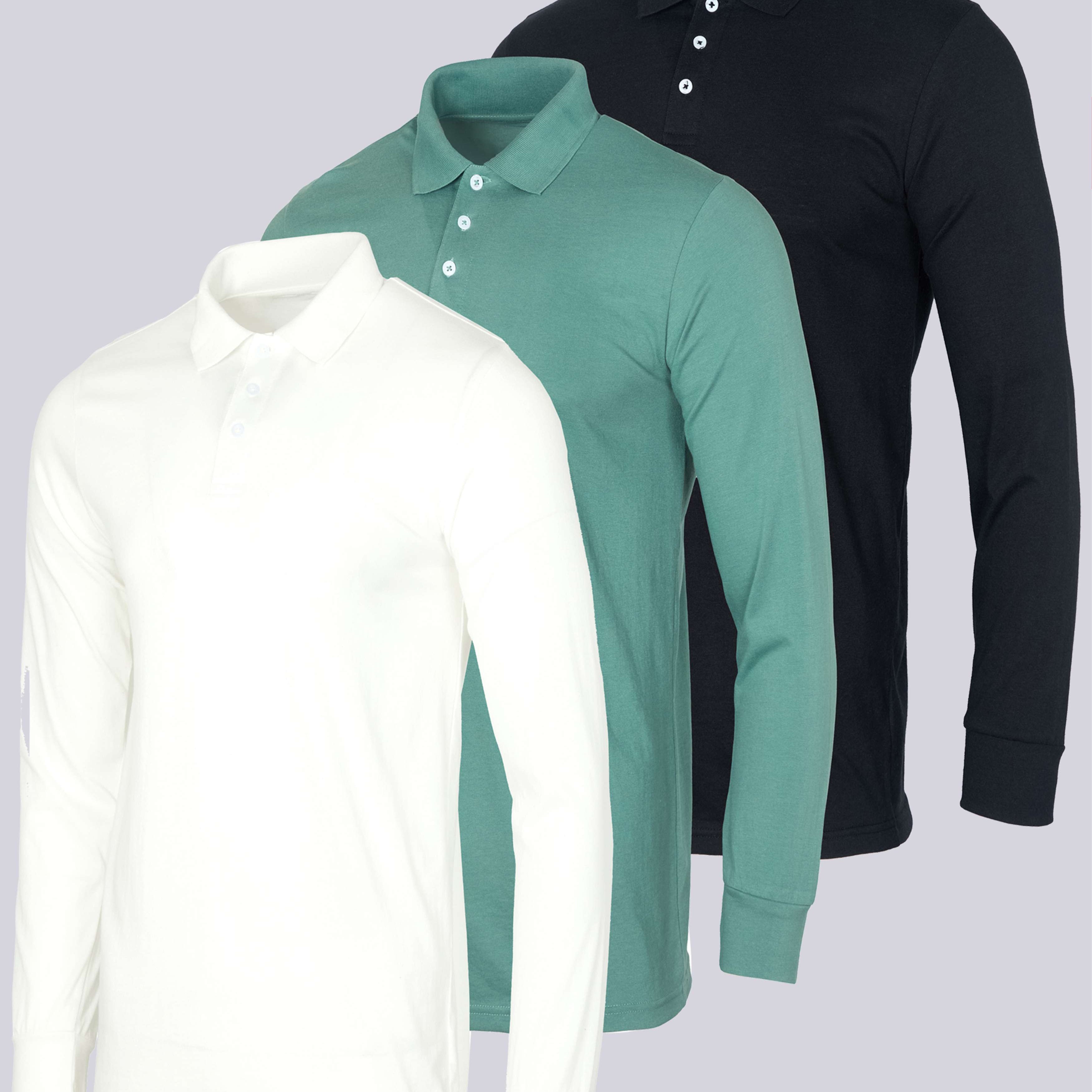 3 Pack: Men's Cotton Jersey Long-Sleeve Polo Shirt (Available in Big & Tall)