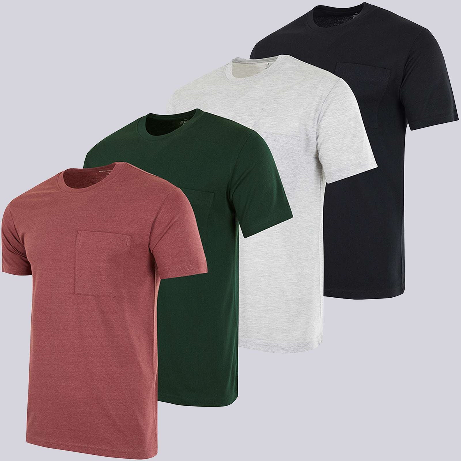 4 Pack: Mens Cotton Short Sleeve Crew Neck Pocket T-Shirt