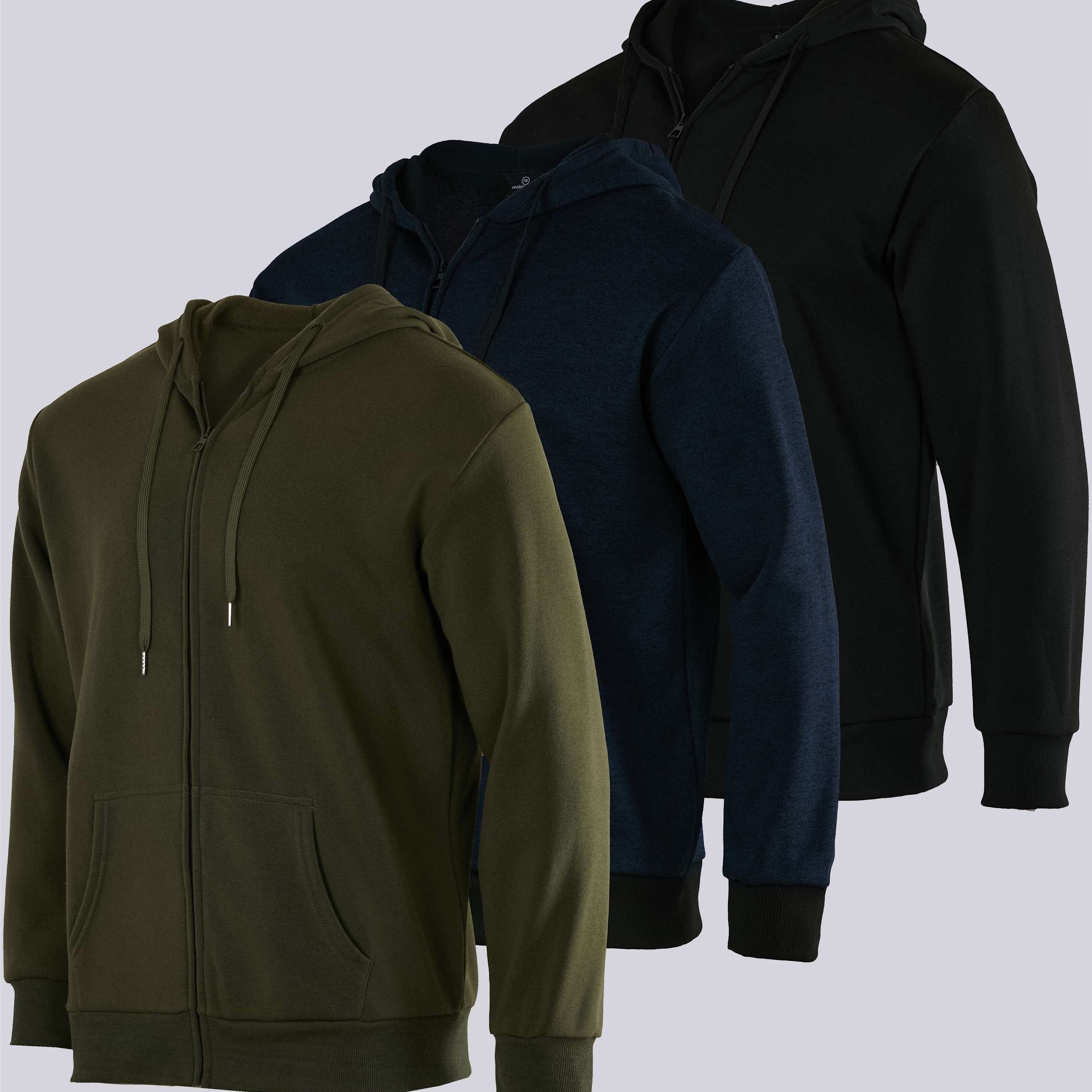 3 Pack: Mens Fleece Full Zip Hoodie Jacket