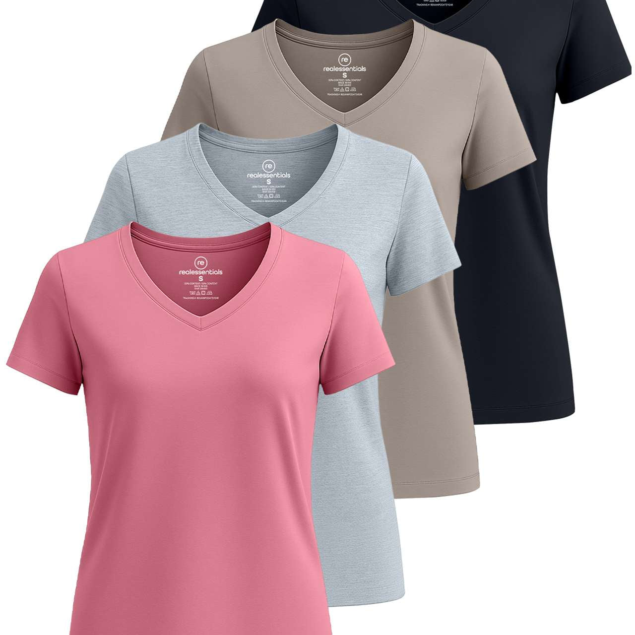 4 Pack: Women's Short-Sleeve V-Neck T-Shirt (Available in Plus Size)
