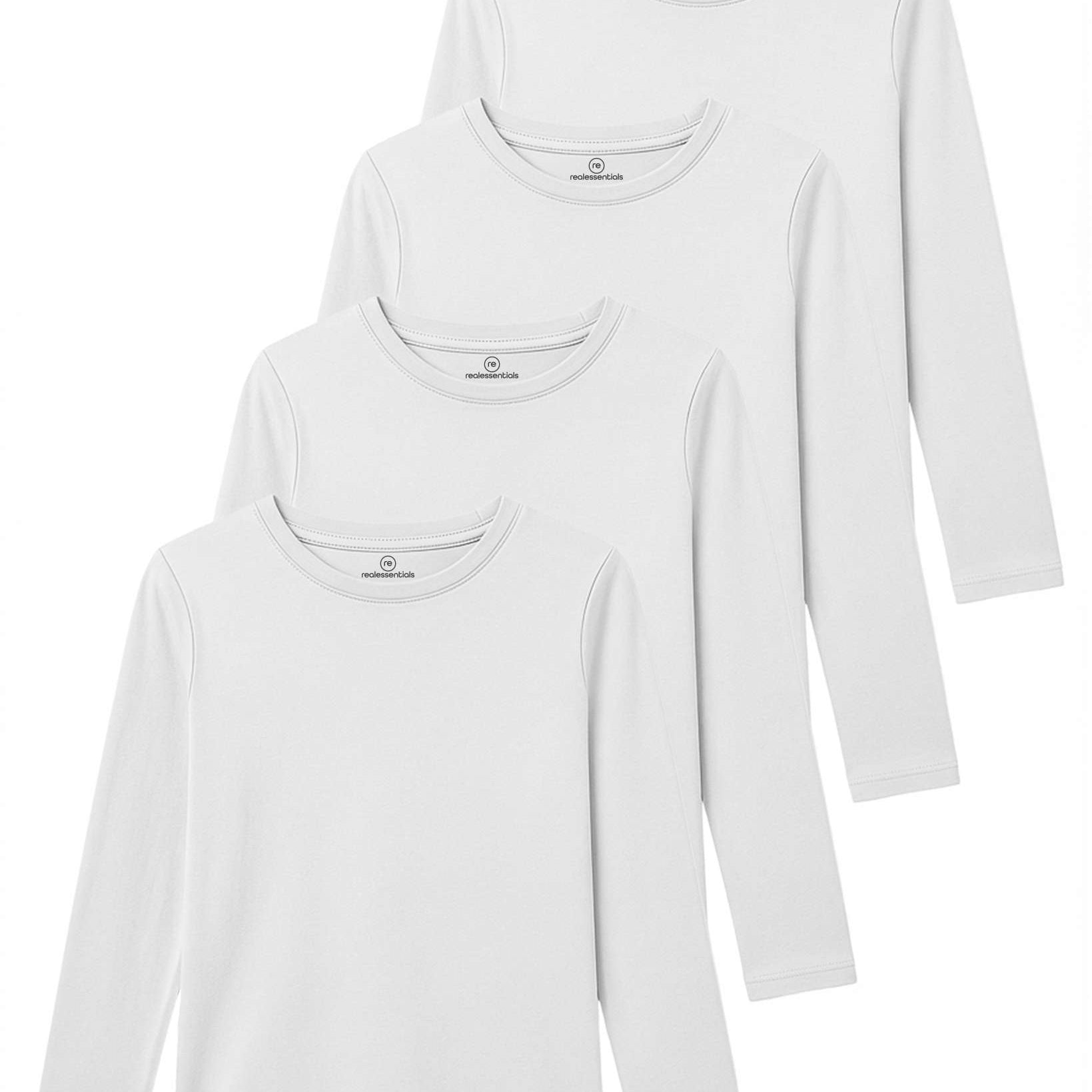 4 Pack: Girls Cotton Long Sleeve T Shirts Teens Tops Athletic Tee Plain Basic Multipack Youth Kids