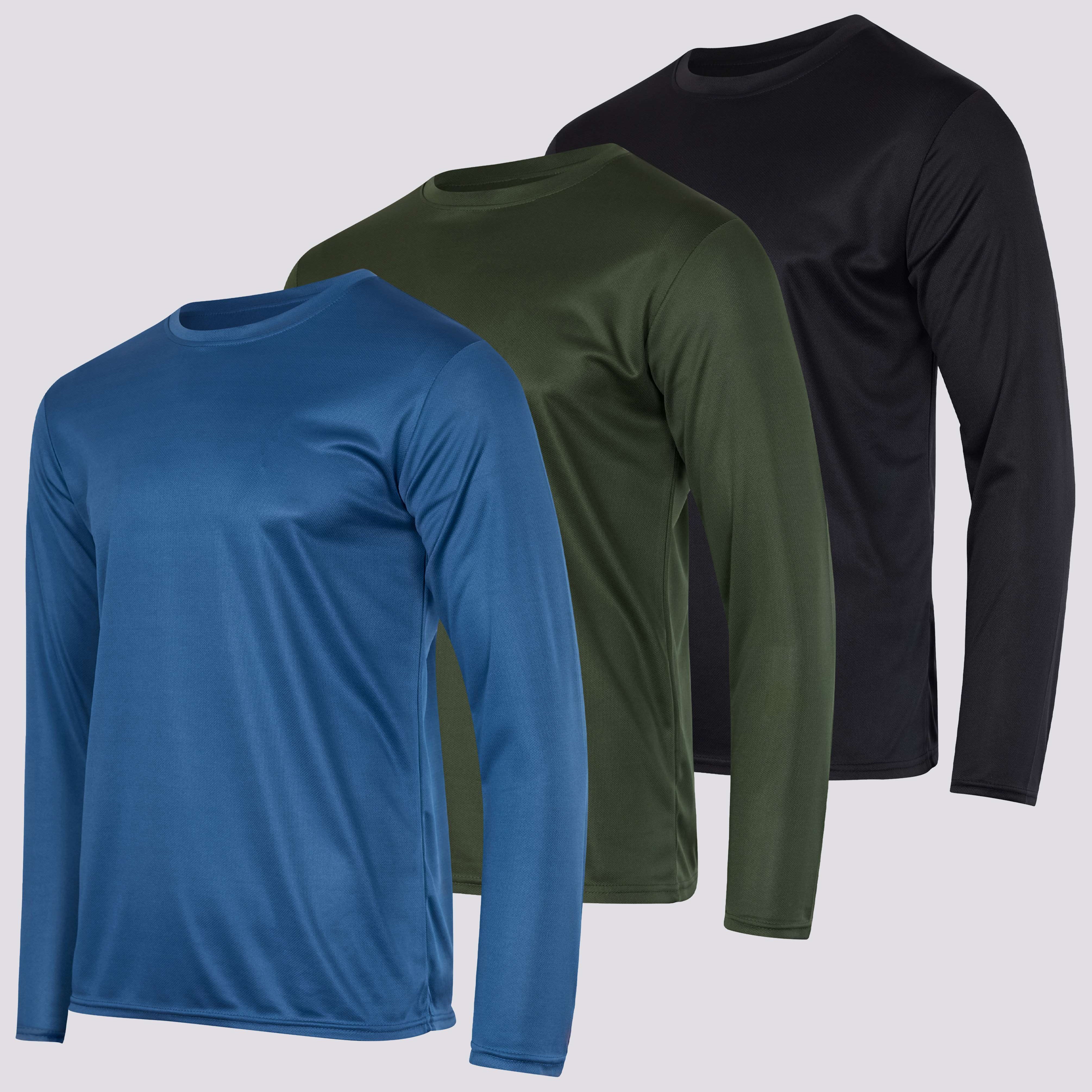 3 Pack: Mens Mesh Long Sleeve Active T-Shirt