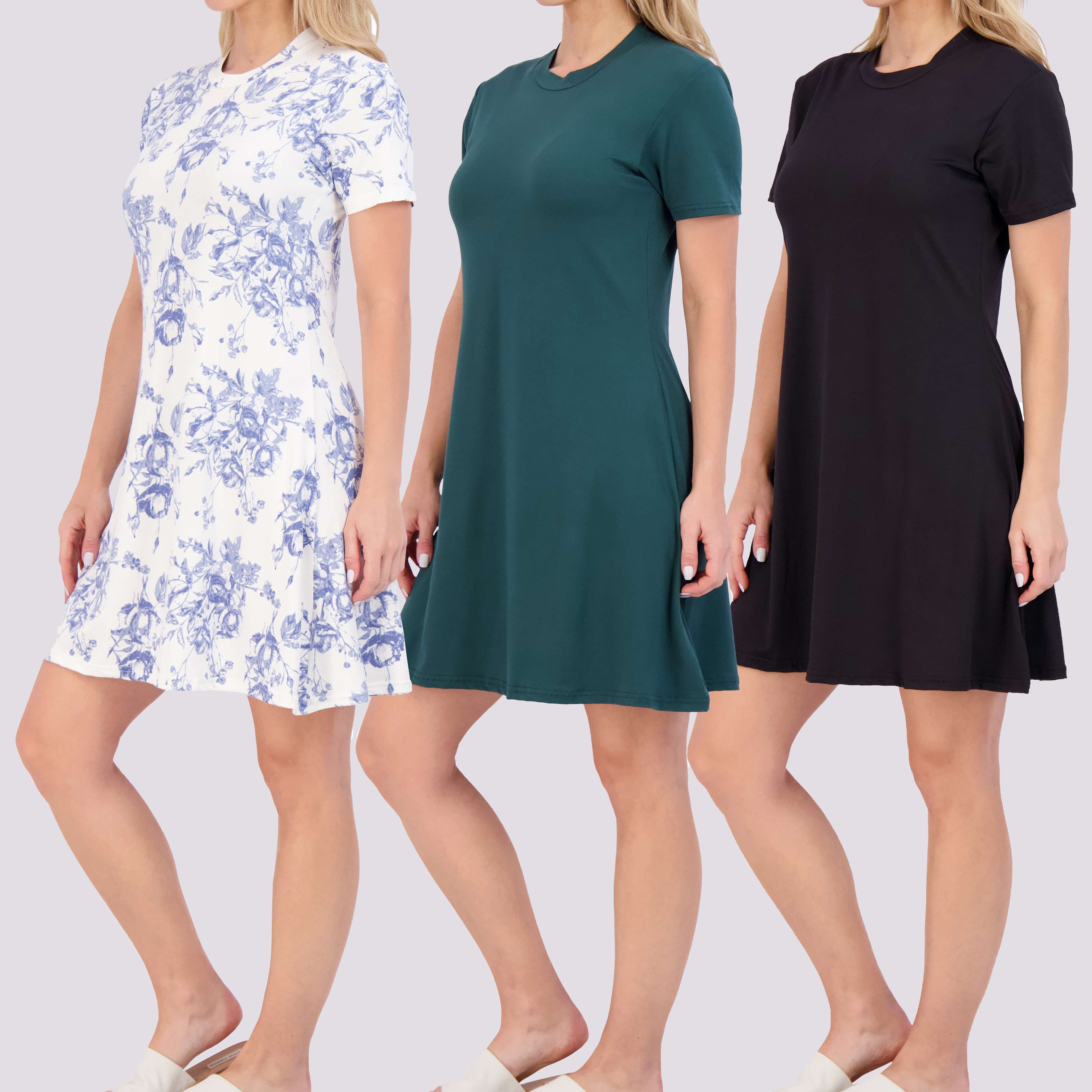 3 Pack: Women's Soft Lounge Swing Casual T-Shirt Dress (Available in Plus Size)